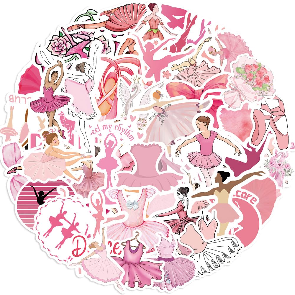 50Pcs Ballet Dance Stickers Laptop Car Scrapbook Phone Skateboard Suitcase Luggage Bike Dacing Movements Ballerina Vinyl Waterproof Aesthetic Personalised Stickers for Teens Boys Girls Adults - Image 4