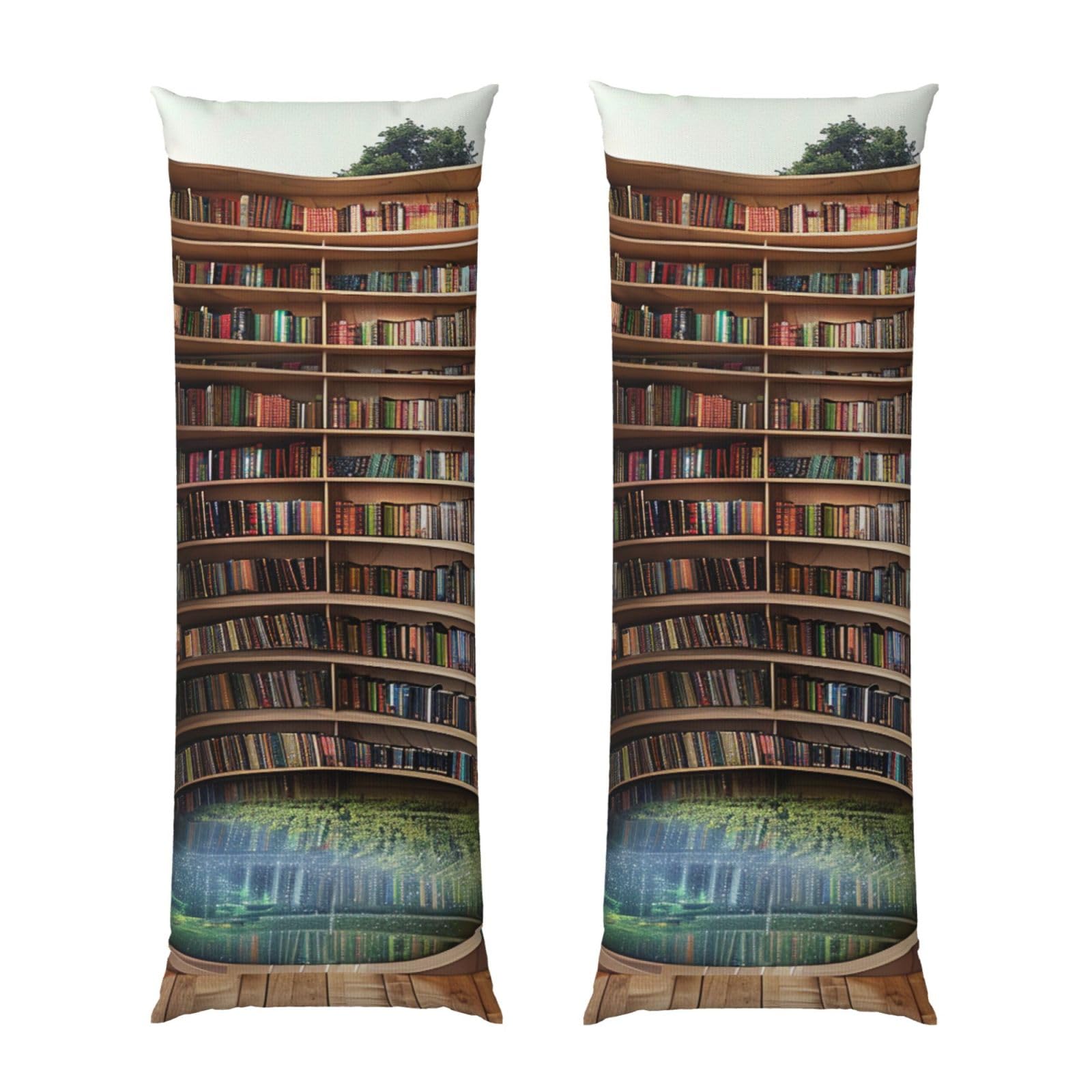 Body Pillow Cover 20x54 Inch, Library Bookshelf Books Print Long Lumbar Pillow Case with Zipper Long Body Pillowcase Decorative for Bed Sofa Bedroom