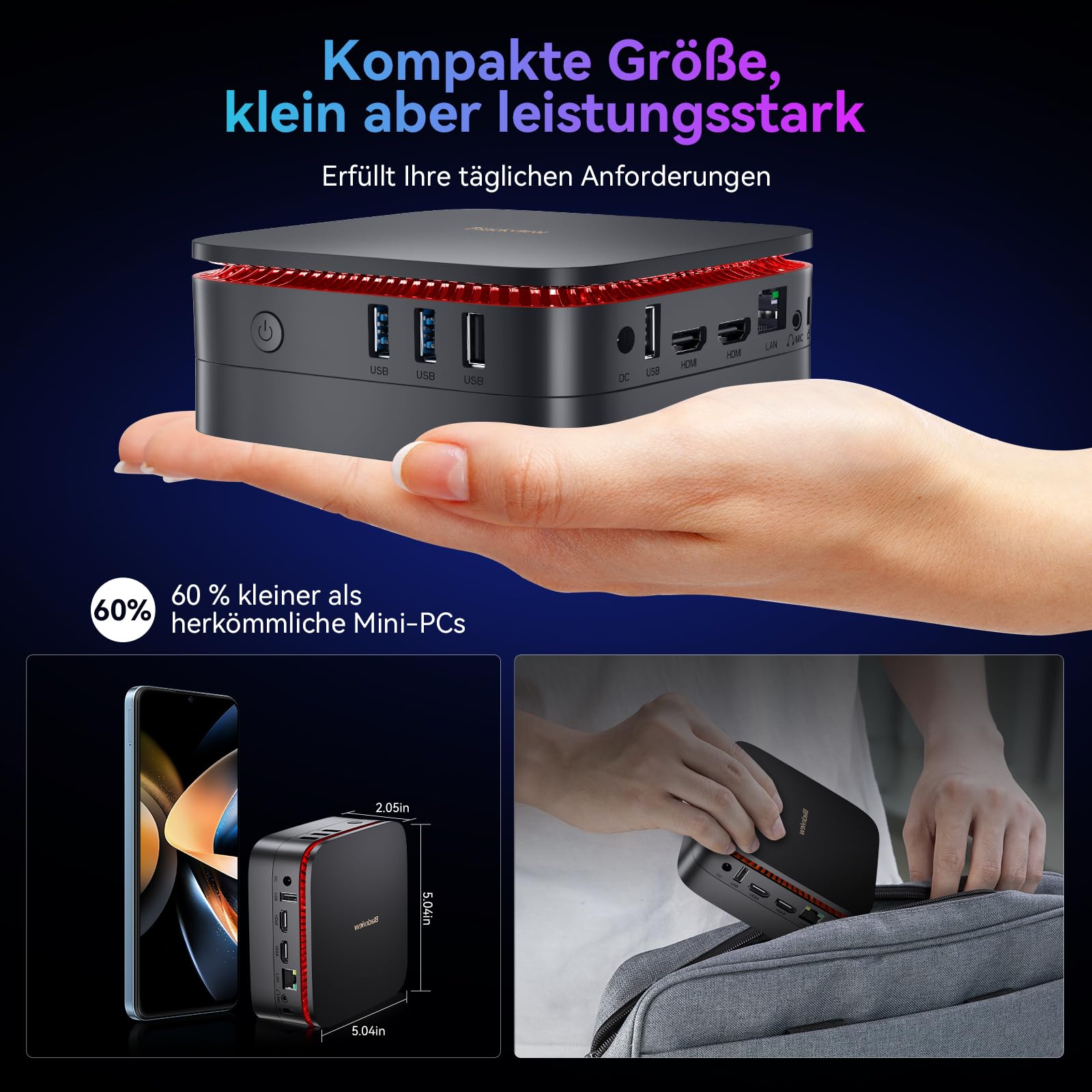 Blackview MP60 N150 MINI PC 2025 New Intel Twin Lake N150 (Beats N97/N95, bis zu 3.60 GHz), 16GB RAM 512GB M.2 SSD Mini Computer, 4K UHD Dual HDMI, Win11 Pro,5G WiFi, Mini Desktop PC für Büro/Home