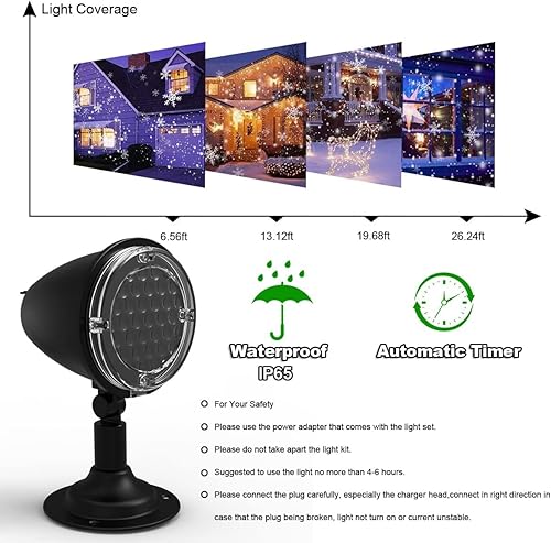 Miniatura 2 de 2pcs Snowfall LED Light Projector, luces de copo de nieve al aire libre, luces de proyector LED de Navidad, iluminación decorativa de paisaje