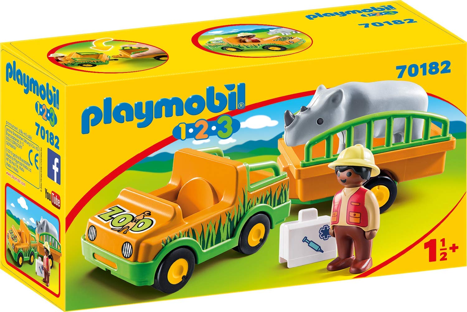 PLAYMOBIL 1.2.3., 70182, Veicolo Zoo con Rinoceronte