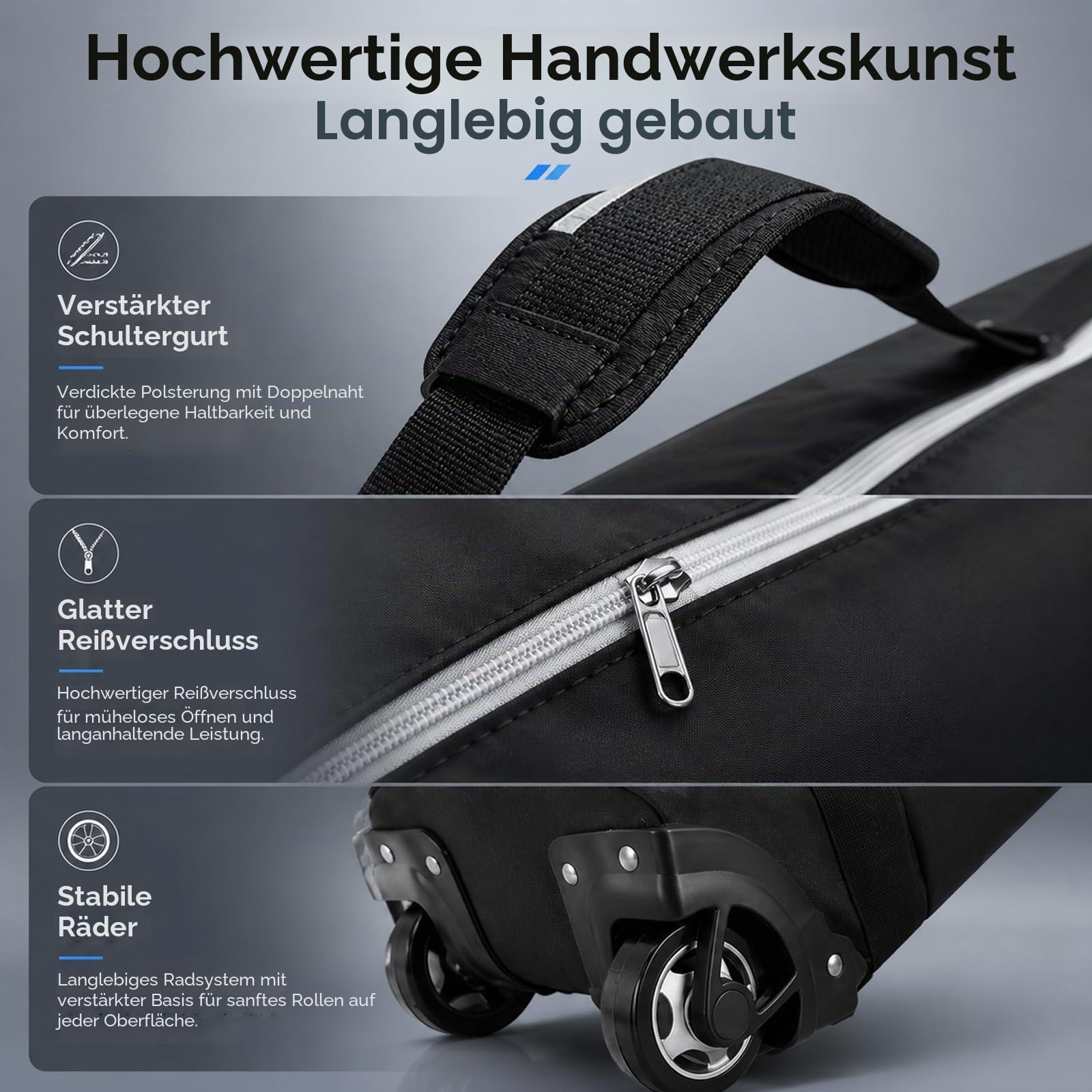 Gepolsterte Skitasche mit Rollen Skipack mit Rollen für Flugreisen, die gepolsterte Skitasche bietet Platz für Ski bis zu 200 cm.