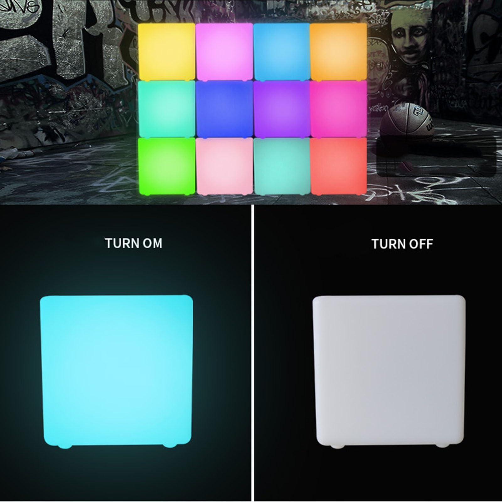 GMSLuu Sgabello a forma di cubo, a LED, 30 cm, regolabile, colore della luce, 16 RGB che cambia colore per esterni