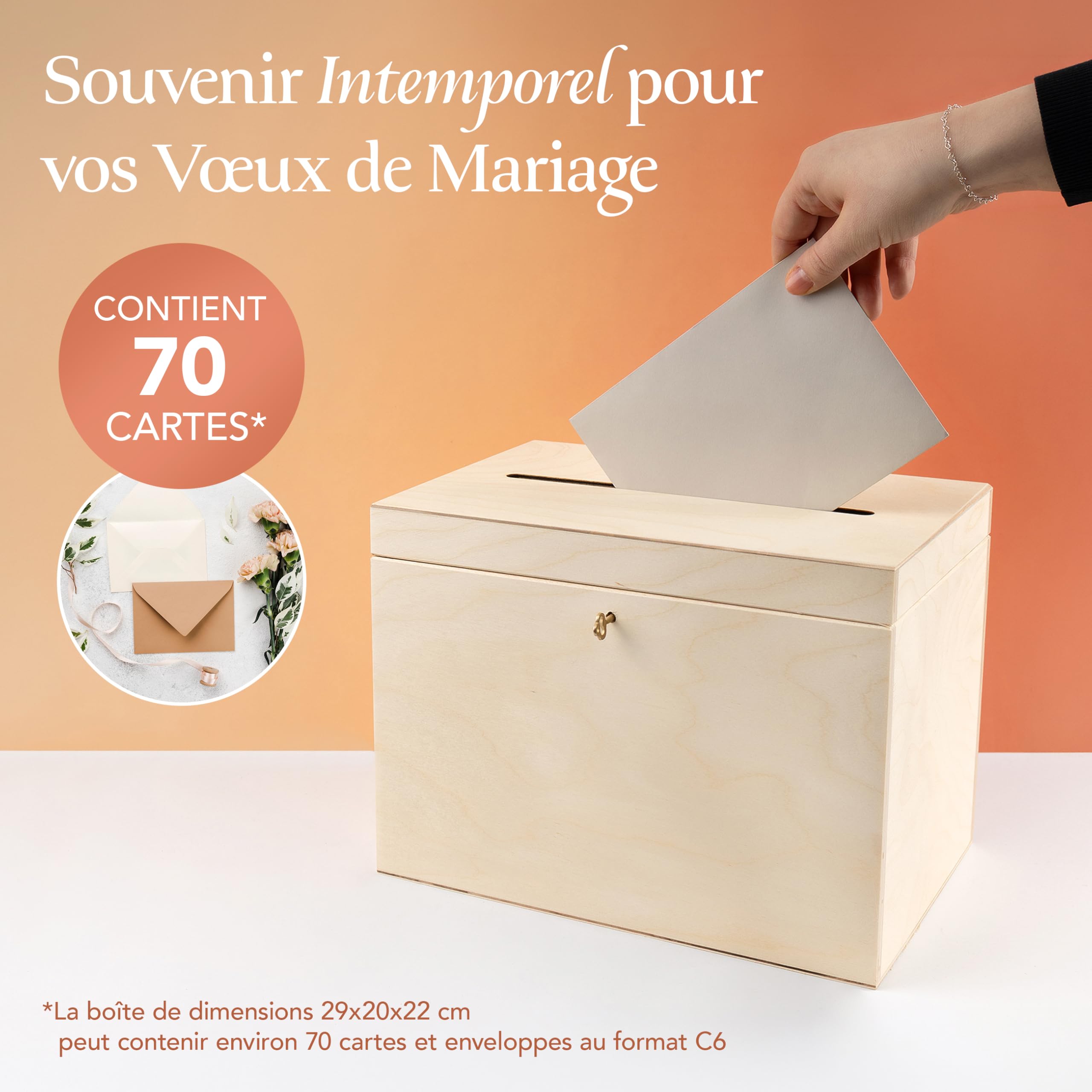 Creative Deco Urne Mariage Bois avec Couvercle | 29 x 20 x 22 cm