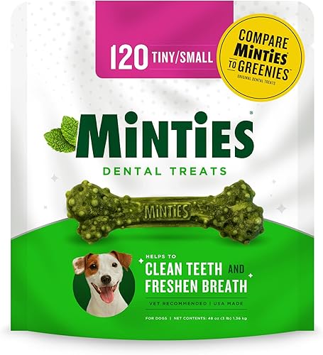 Minties Masticables dentales para perros, 120 unidades, recomendados por veterinarios, golosinas dentales con sabor a menta para perros