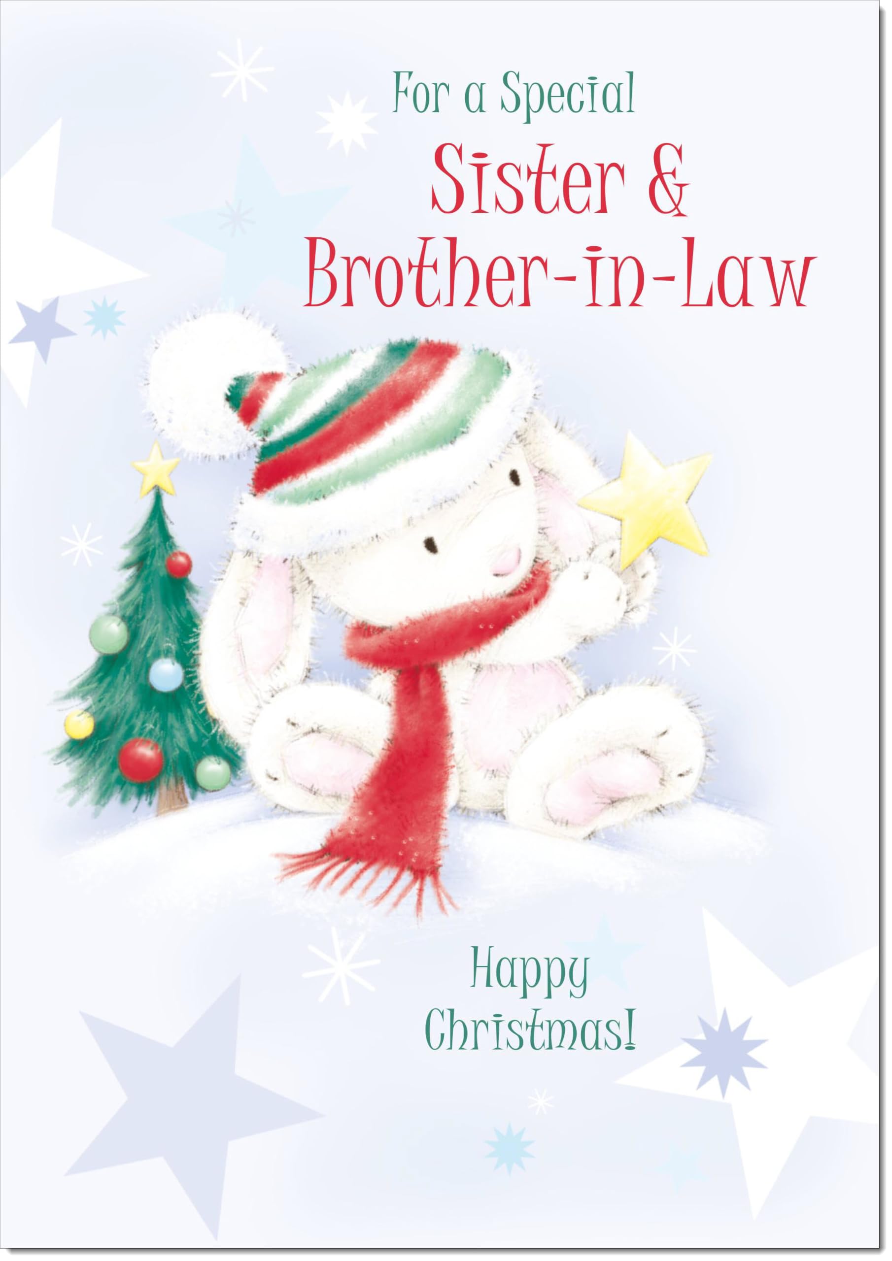 doodlecards Sister and Brother in Law Christmas Card Cute Rabbit with Star Large A4 Size Christmas Card for Sister & Brother-in-Law with Plain Envelope