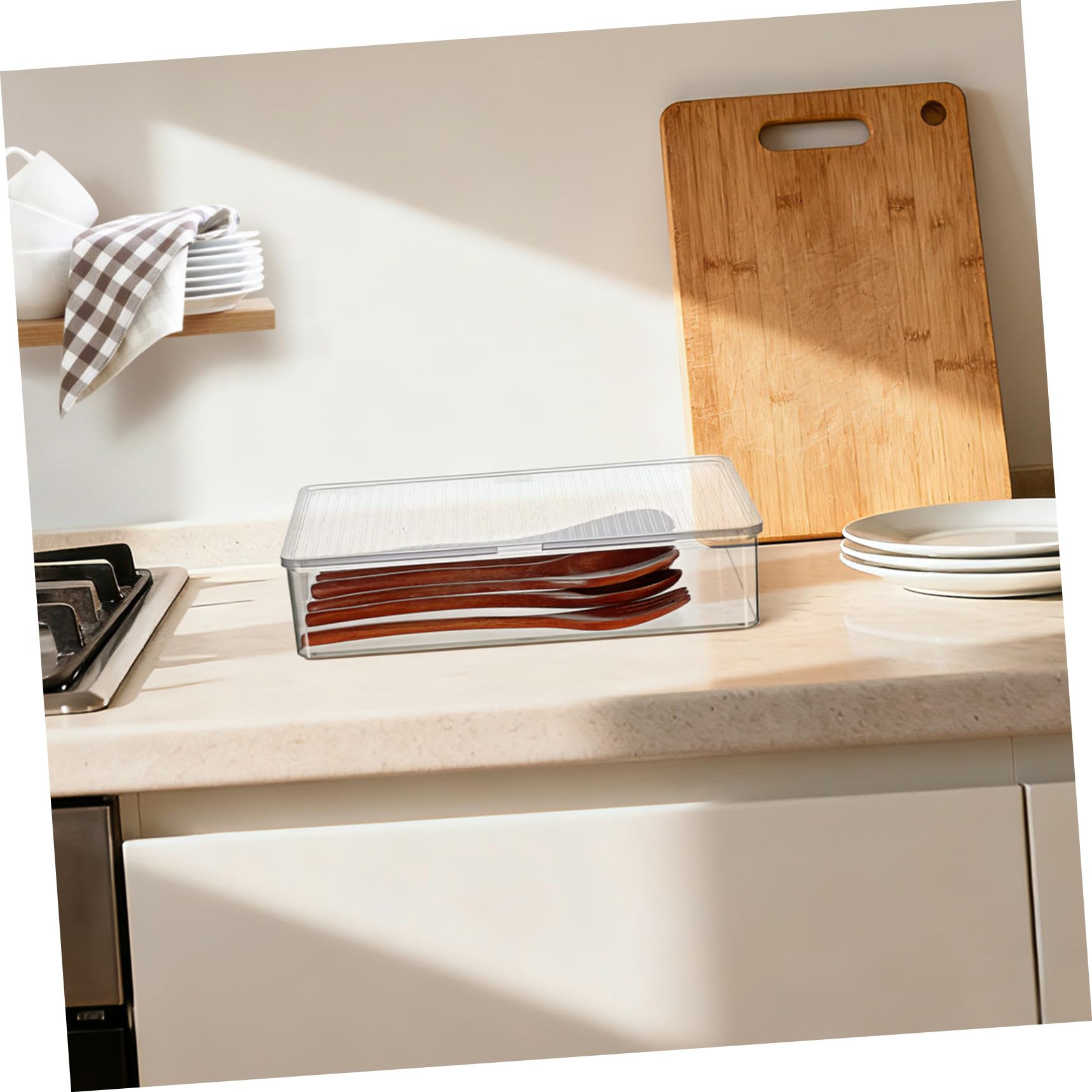 BESTonZON Bandeja Transparente para Cubiertos Organizador De Cajones para Utensilios De Cocina Recipientes para Cubiertos Encimera Palillos Cuchara Tenedor Contenedor De Almacenamiento con