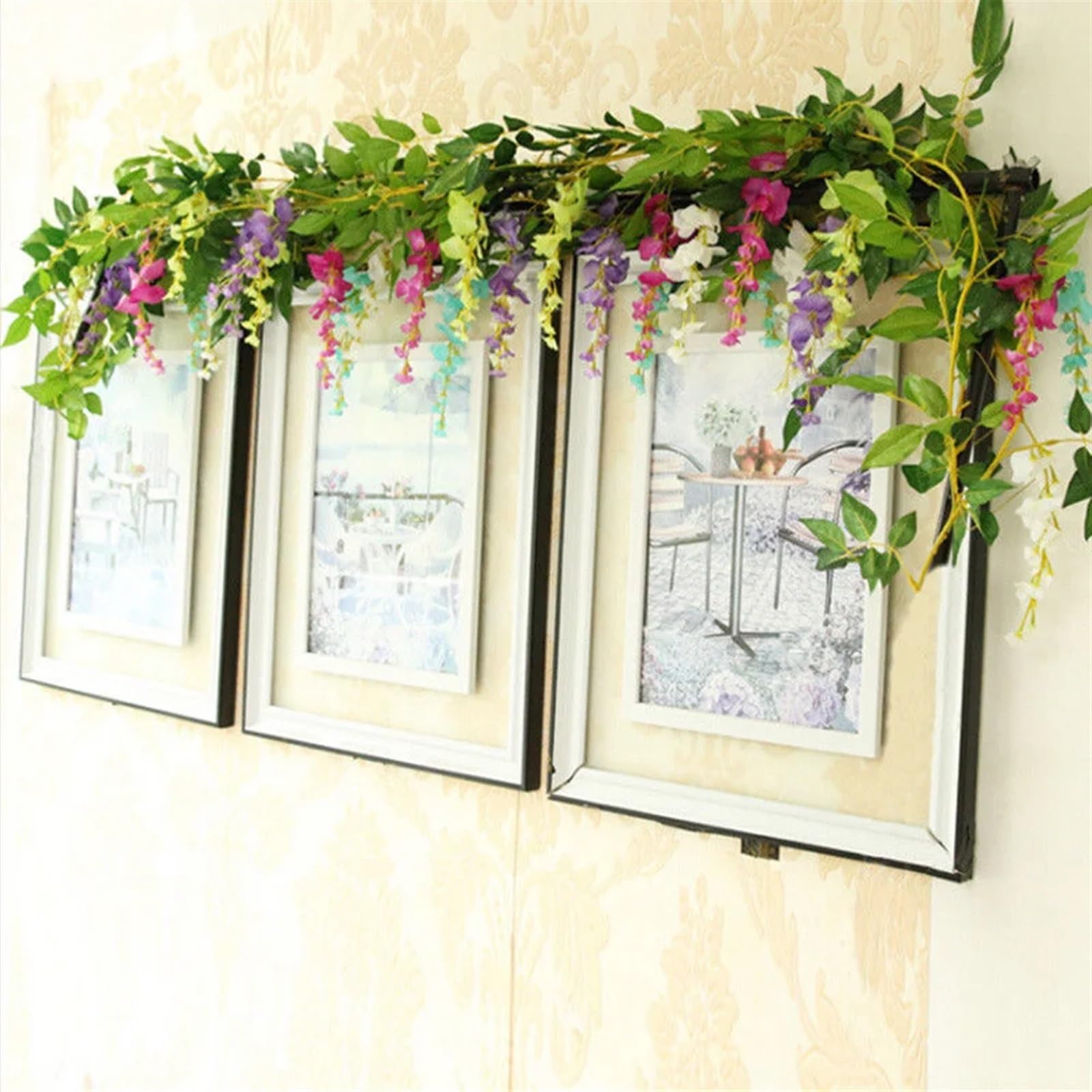 Blumengirlande 2PCs Glyzinien Künstliche Blumen Hängen Garland Vine Rattan Gefälschte Blume String Seidenblumen for Hausgarten Hochzeit Dekoration(Purple 4Pcs)