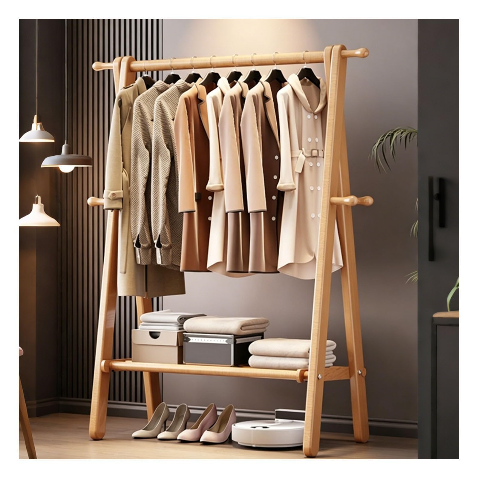 SXDHOCDZ Wooden Clothes Hanger, Floor Standing Hat Rack, Suitable for Bedrooms(natural wood,120cm)