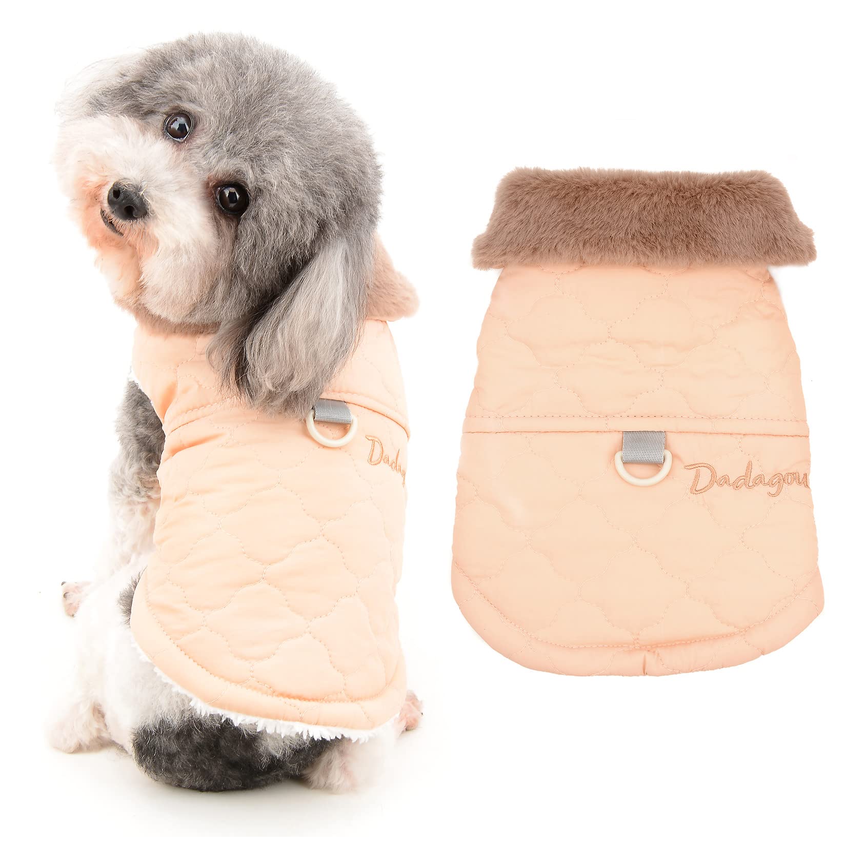 Ranphy Small Dog Fleece Lined Winter Coat for Boys Girls Furry Collar Cotton Jacket with D-Ring Cat Puppy Warm Pet Clothes Pup Shirt Cold Weather Apparel?Pink,S