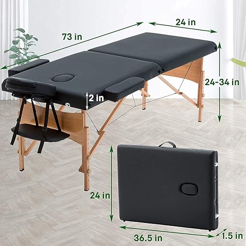 Miniatura 6 de 2 mesas de masaje plegables portátiles de 73 pulgadas de largo, 28 pulgadas de ancho, altura ajustable, profesional de espuma viscoelástica prémium