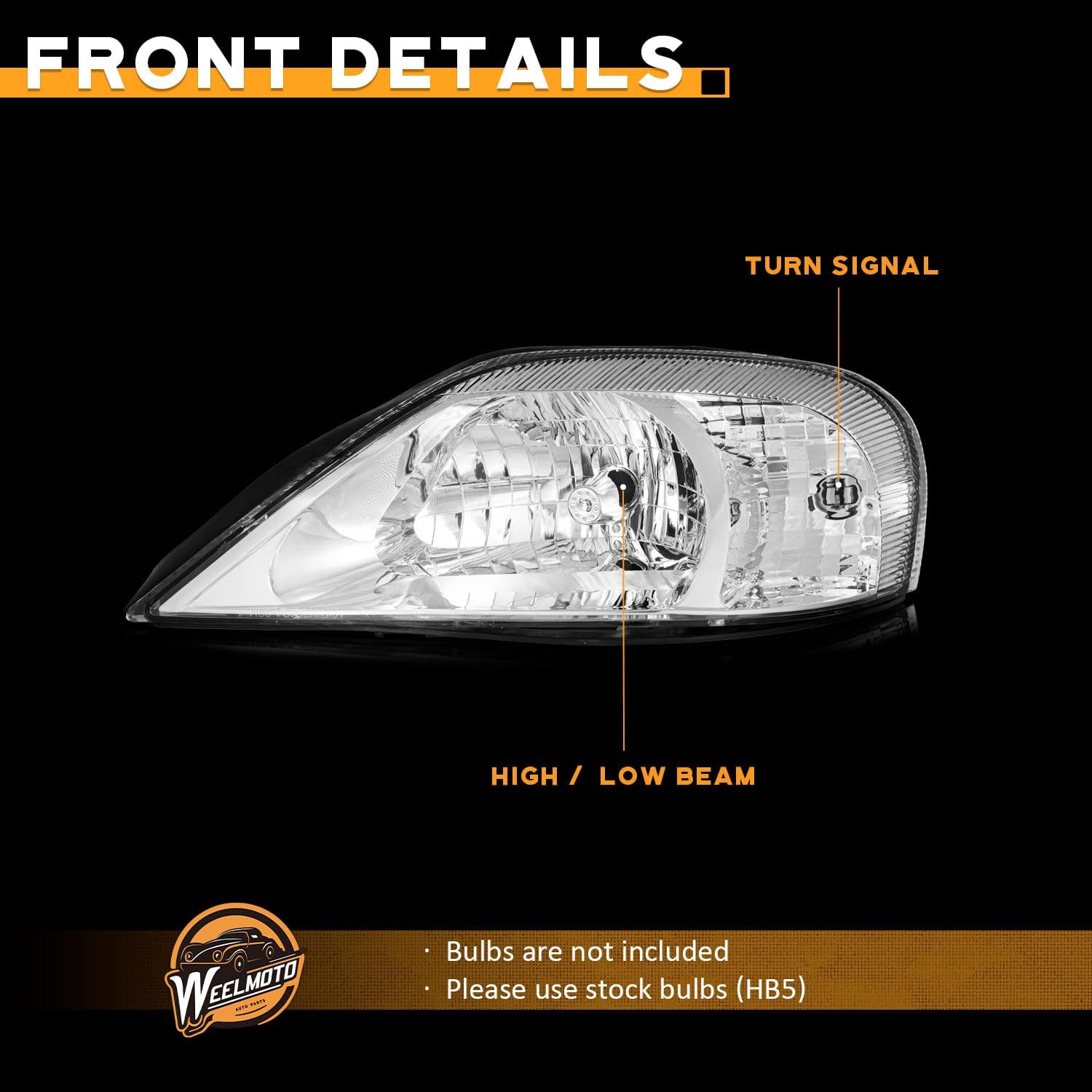 WEELMOTO Headlights Compatible with 2000-2005 Mercury Sable, Headlight assembly For 00 2001 2002 2003 2004 05 Sable, Headlamp Replacement with Chrome Housing Driver&Passenger Side