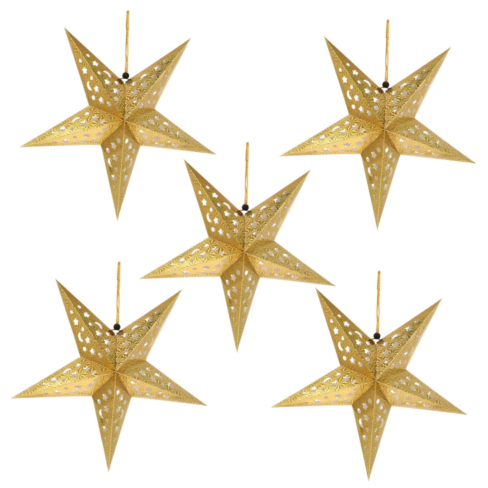 Angoily 5Pcs Golden Star Paper Lantern Shades Shiny Hanging Decor for Weddings Birthdays for String Lights Fairy Lights Home Decoration