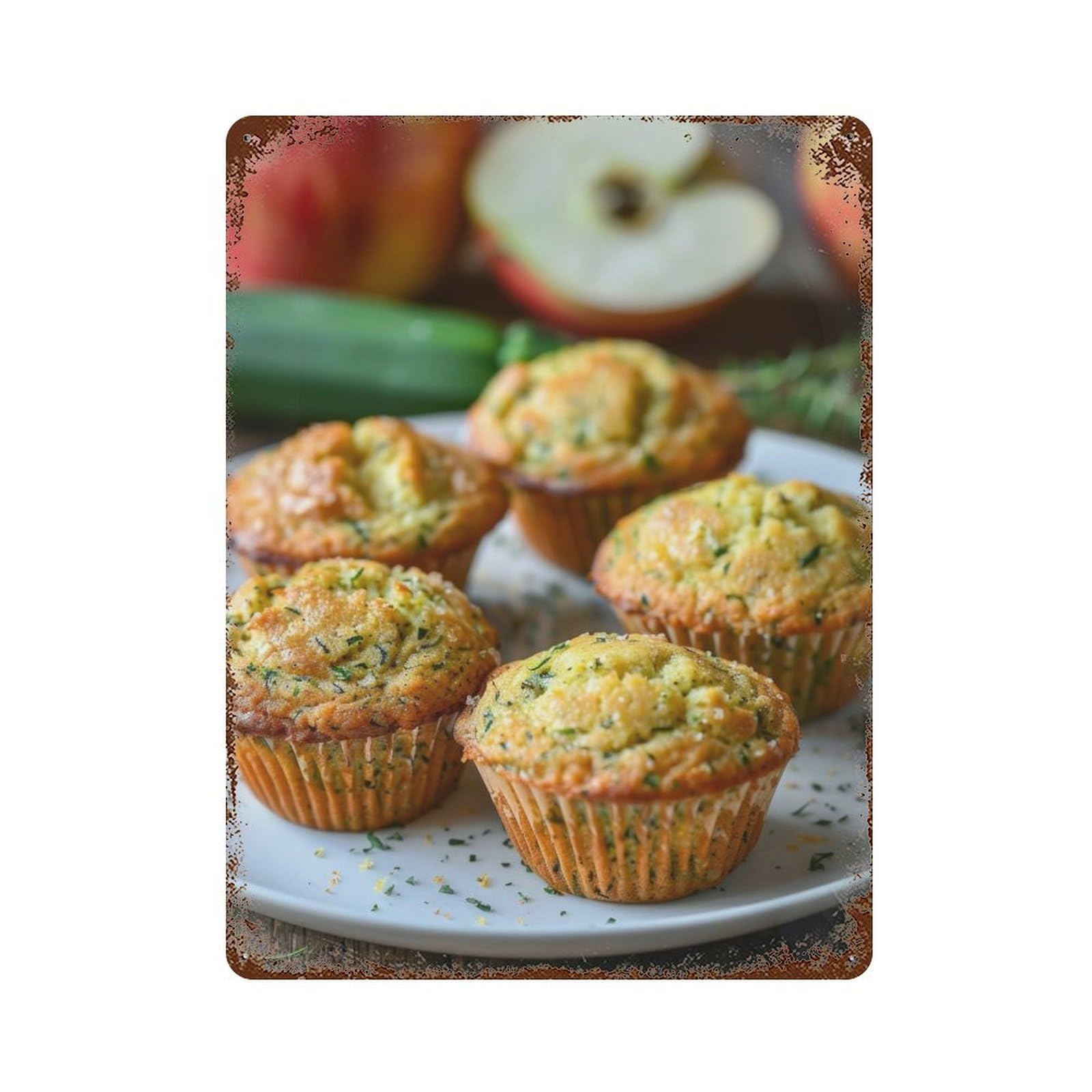Zucchini Herb Muffins 15.7"x11.8" Vintage Rust Metal Sign, Shabby Chic Decor for Garage, Bar And Workshop Decor