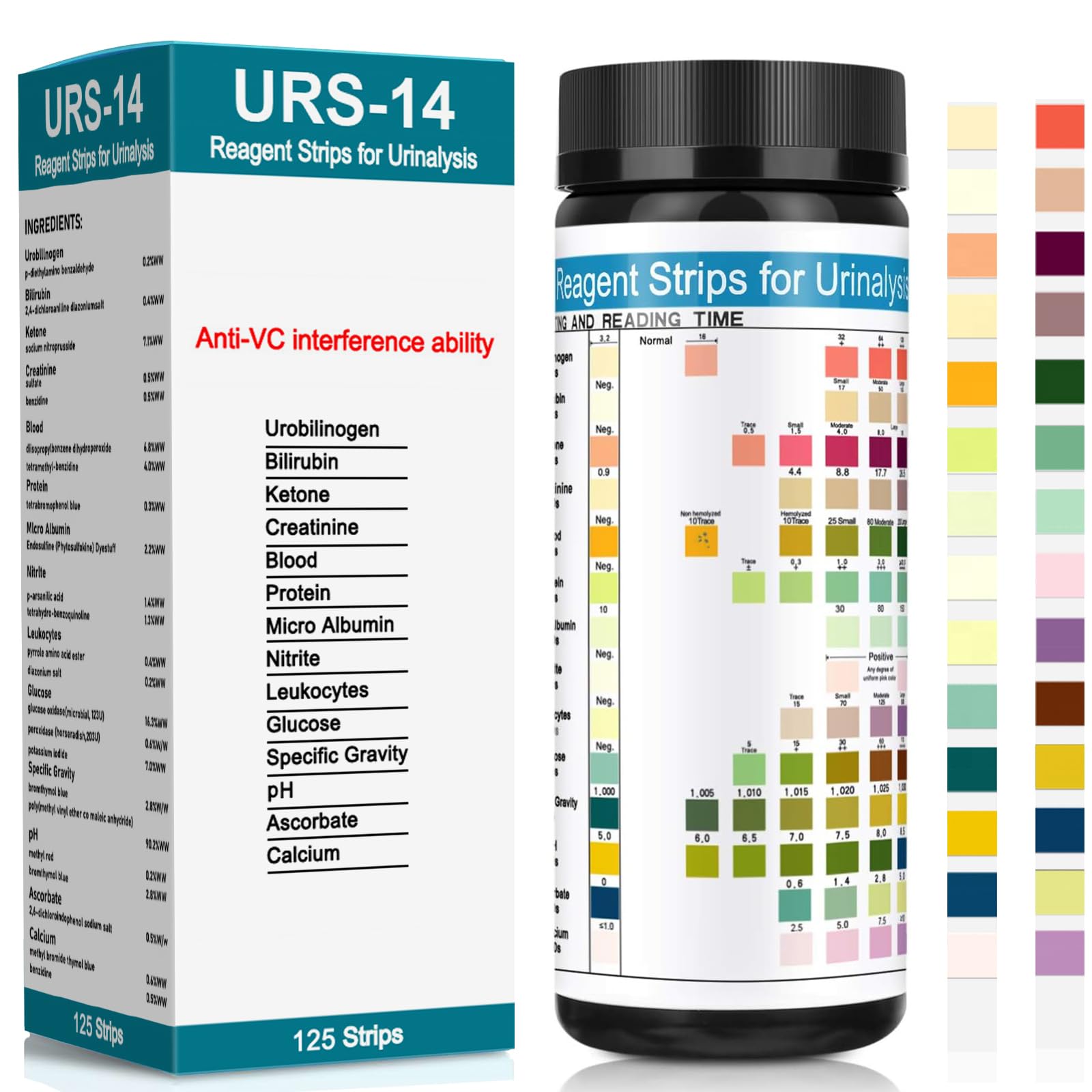 125 Strips - Urine Test Strips for Urinalysis 14 Parameters - Testing Kit for Kidney, Liver, UTI, Ketone, Protein and 9 More