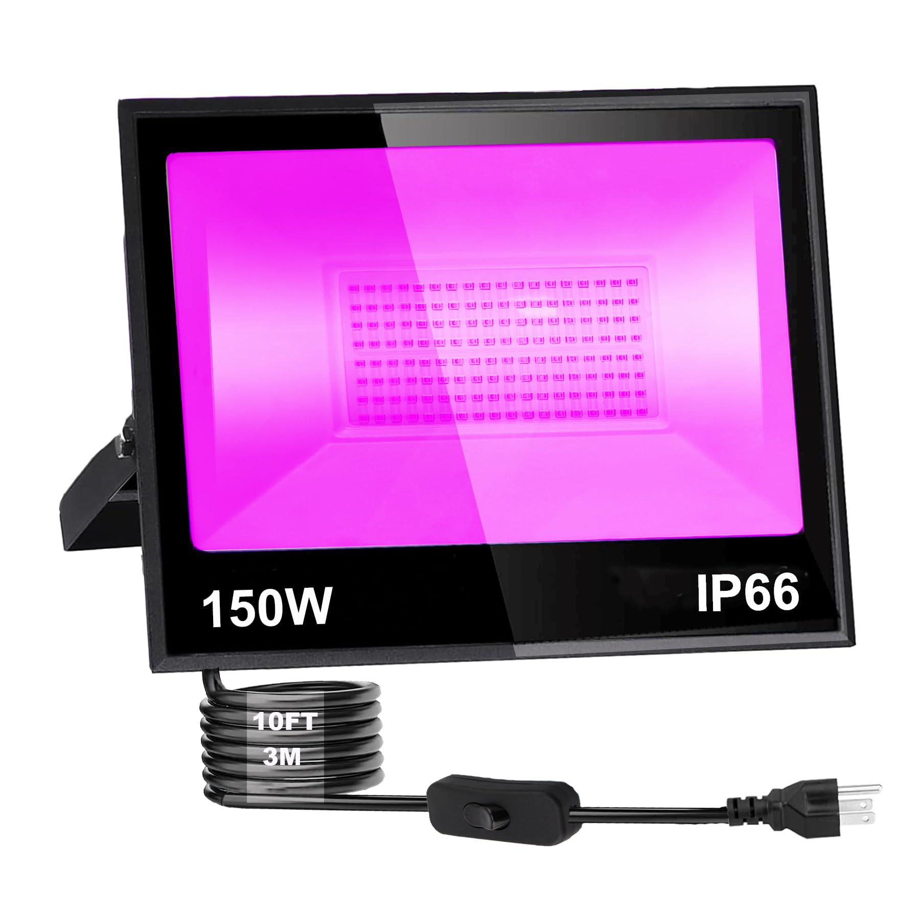 150W LED Blacklight, UV Black Lights for Glow Party, IP65 Waterproof Outdoor UV Floodlight for Black Light Party, Body Painting, Fluorescent Painting, Birthday Parties, Halloween (10ft Plug&Switch)