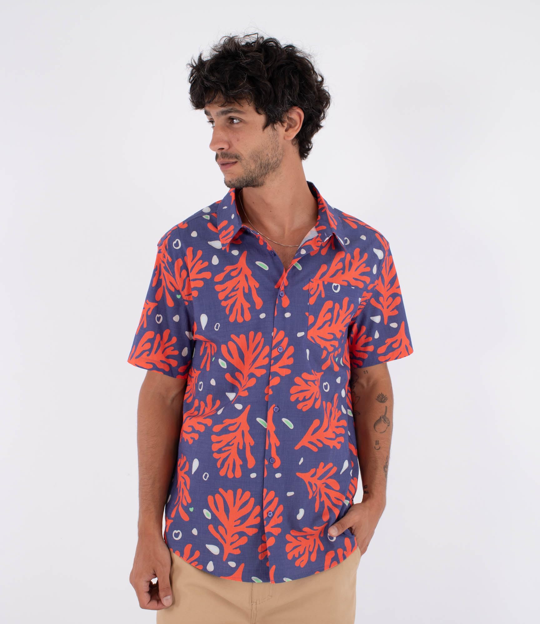 Hurley M Woven SS Printing Press Coral