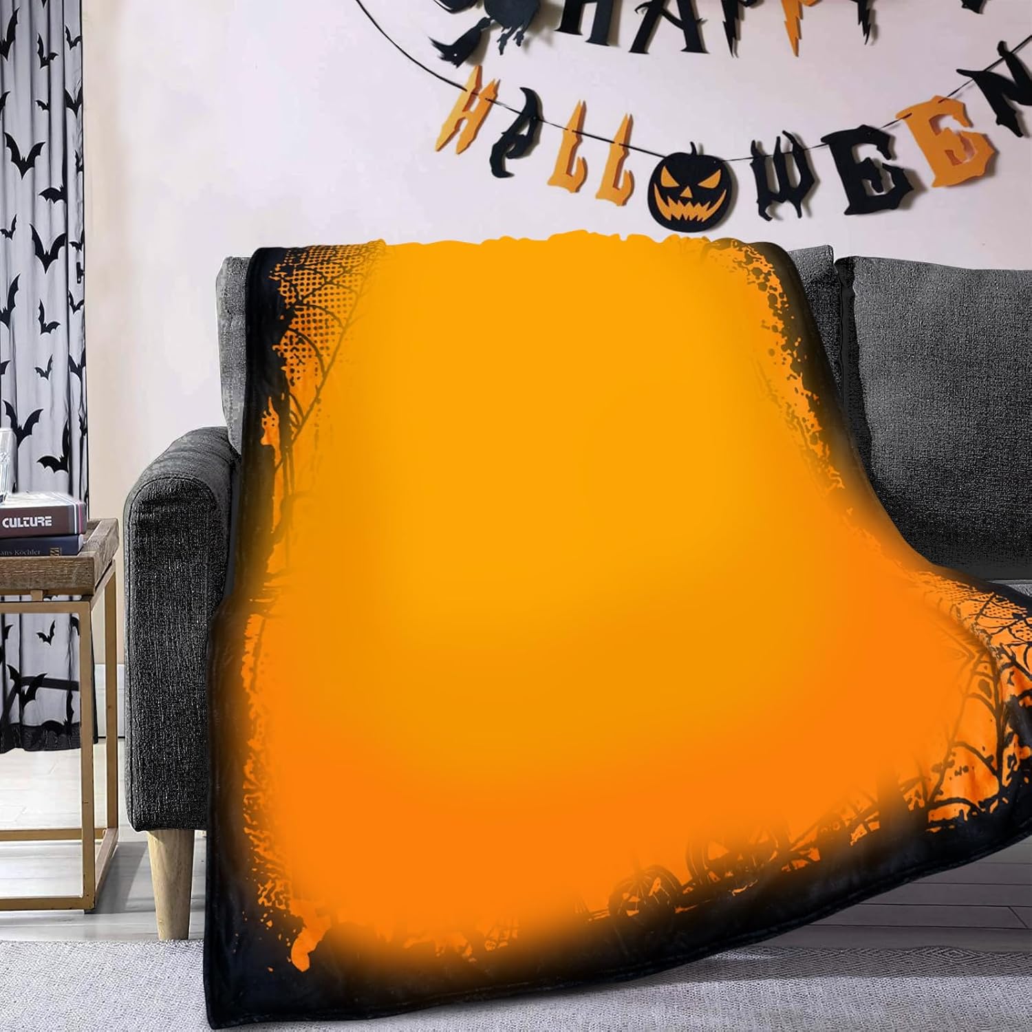 Witchy Goth Gifts for Women Orange Halloween Blanket Gothic Sipder Web Blanket Witch Skull Pumpkin Flannel Throw Blankets