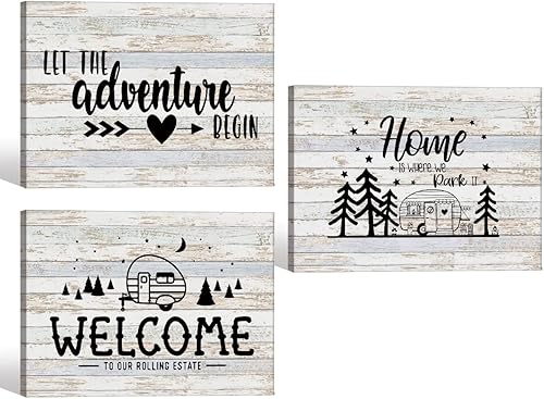 Lienzo decorativo con texto en inglés "Welcome To Our Rolling Estate Let The Adventure Begin", letreros artísticos enmarcados para decoración de