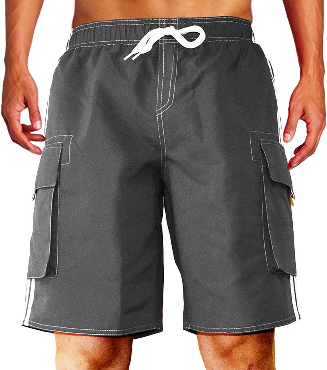 Dwar Men's Swim Trunks Beach Shorts with Mesh Lining with Cargo Pockets