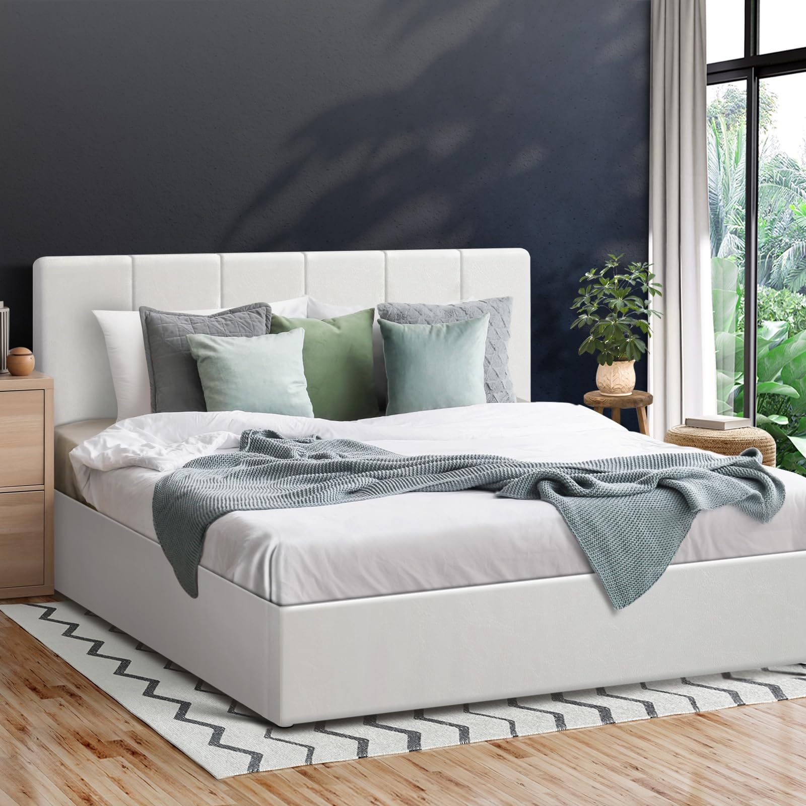 Oikiture Bed Frame King Size Gas Lift Base PU Leather Zoe