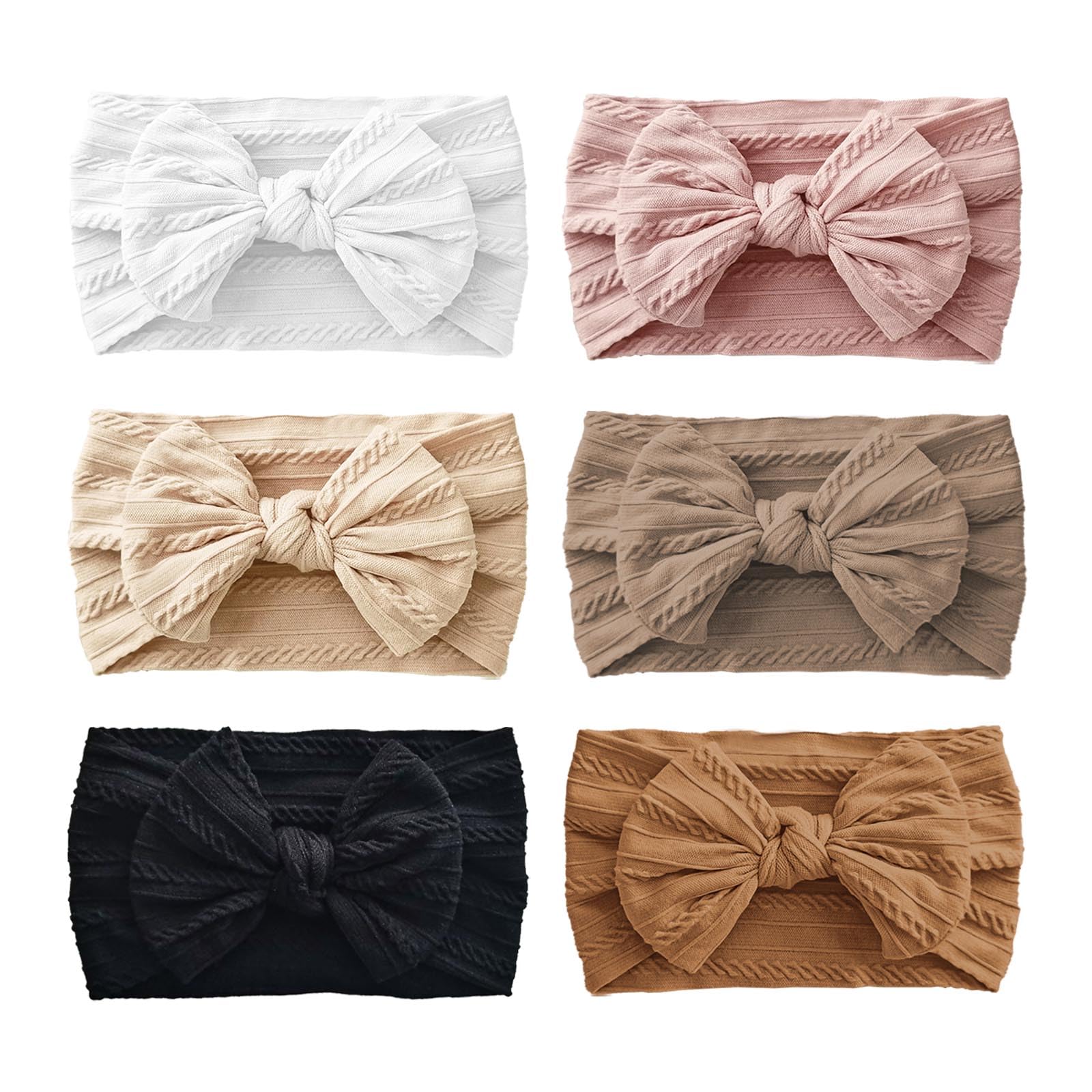 Fecawd - 6 diademas para bebé y niña con lazos, de nailon suave y elástico, accesorios para el cabello para recién nacidos y niños pequeños