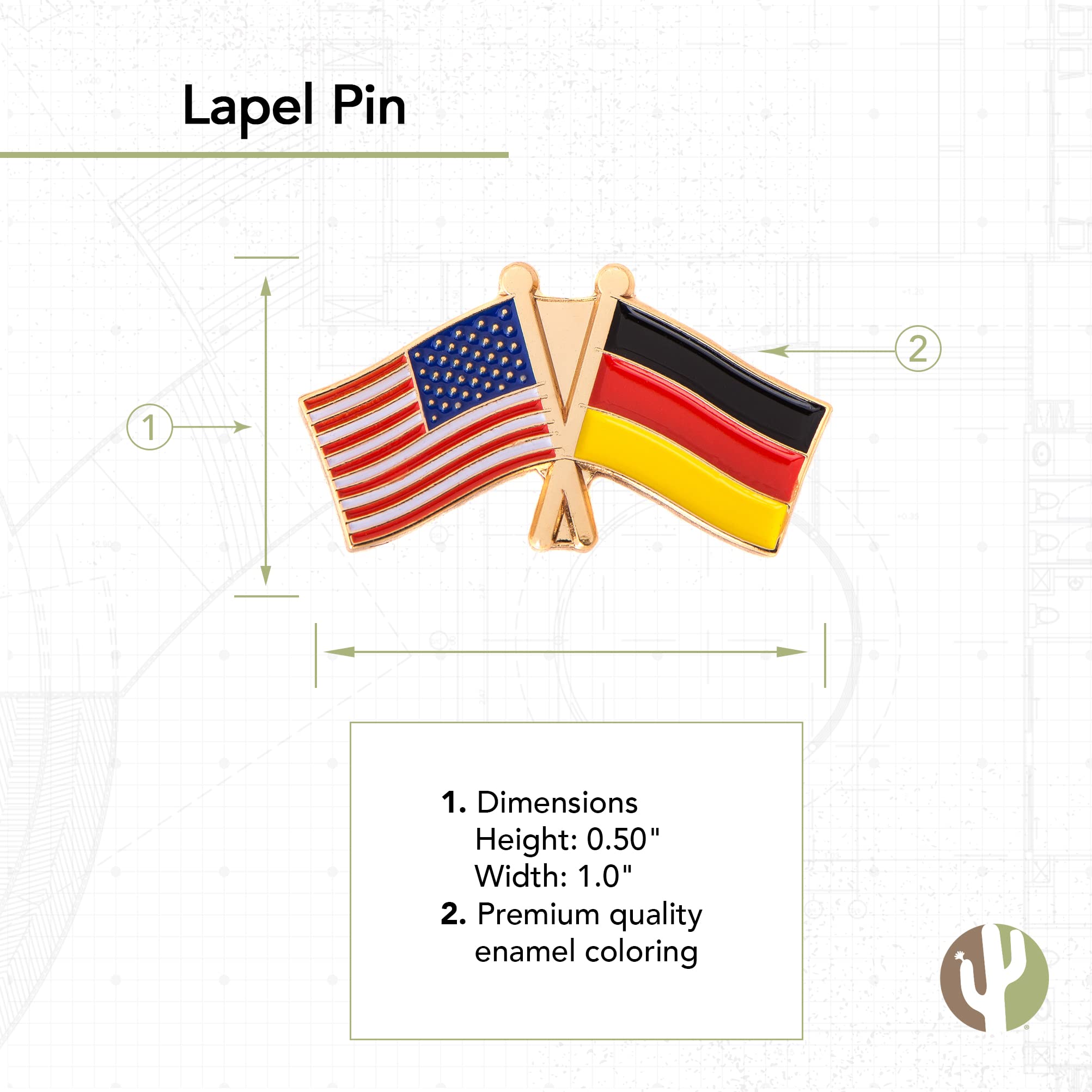 Desert Cactus Germany Lapel PIn Country Enamel with United States USA Souvenir Hat Men Women Patriotic German (Double Flag Pin)