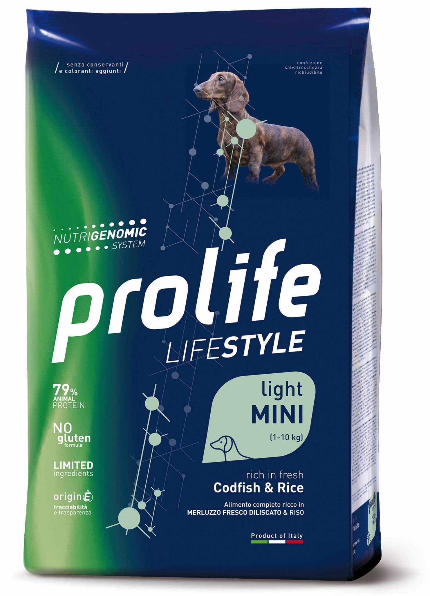 Prolife Perro Life Style Adult Light Codfish & Rice – Mini alimento seco completo para perros adultos con sobrepeso de talla pequeña, producto libre de gluten, 1 paquete de 7 kg