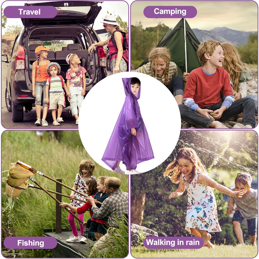 Poncho de Lluvia para Niños, Impermeable de Eva Reutilizable, Capa de Lluvia Transparente Plegable, para Viajes Escolares, Senderismo, Ciclismo Al Aire Libre