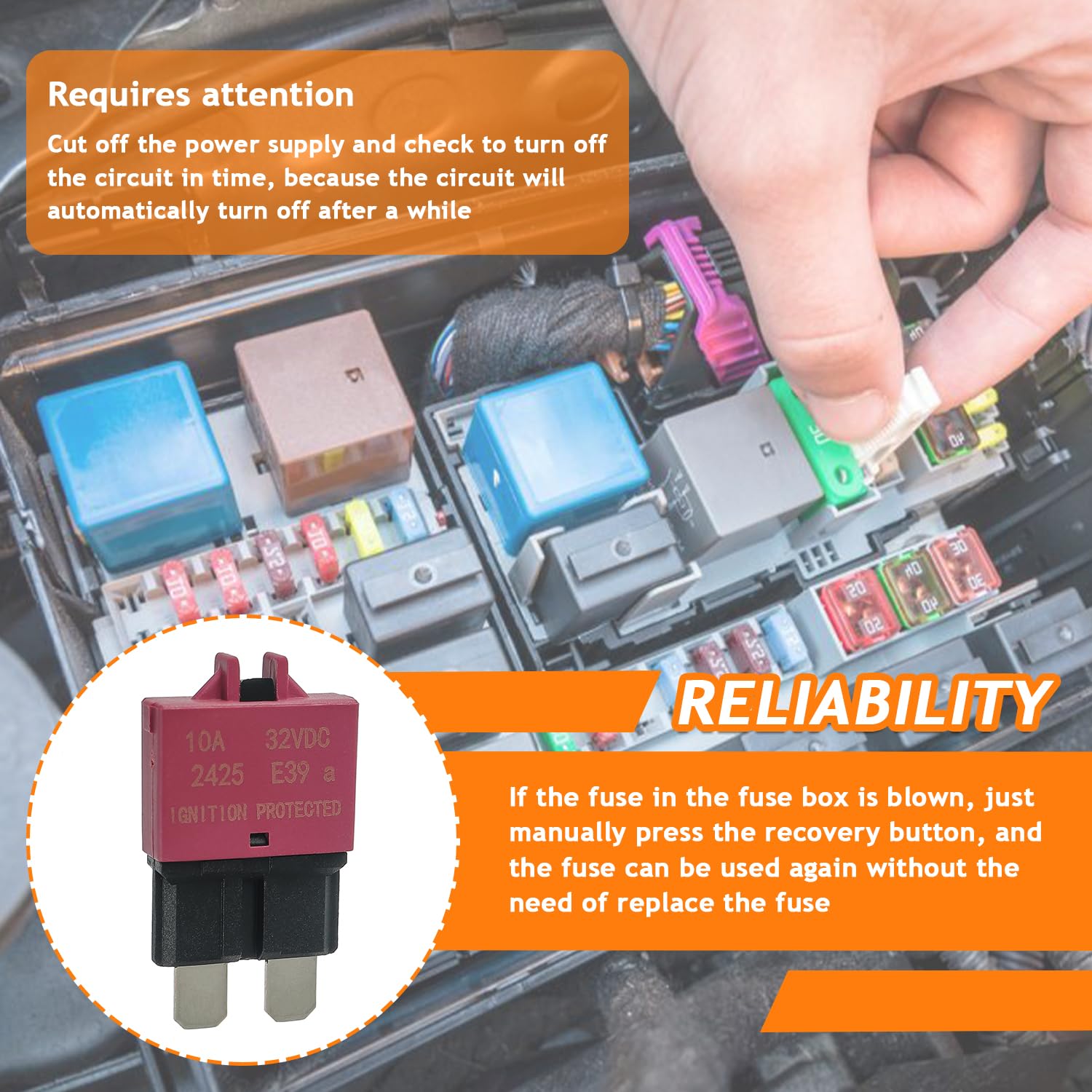 12V-32V Disjoncteur de Fusible à Réinitialisation Manuelle | E39 Disjoncteur ATC à Profil Bas, 5A 10A 15A 20A 25A 30A (mixte 6pack)