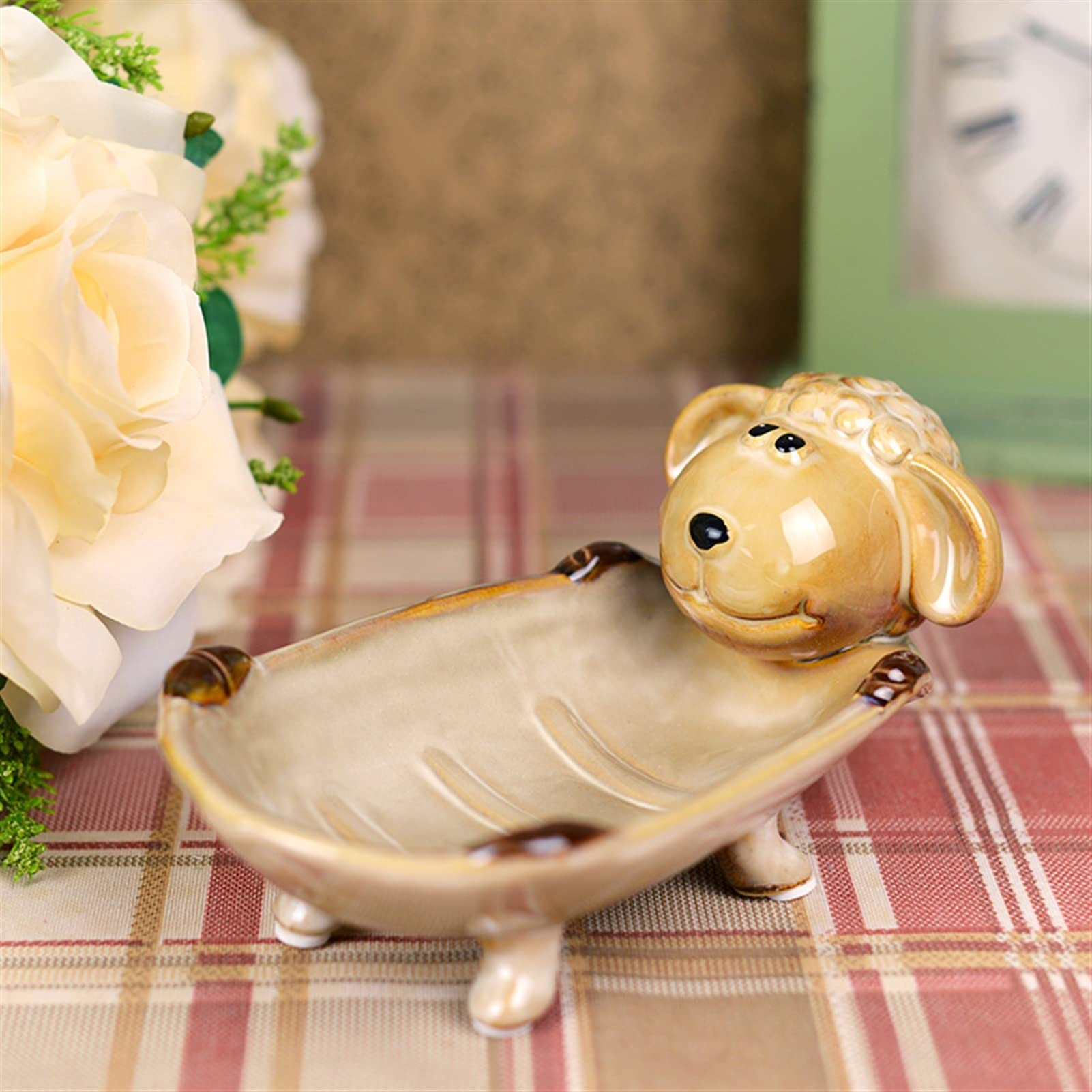 Jabonera Baño Cerámica Cordero Estatuilla jabonera Decorativo Porcelana Mesa Oveja Organizador de Llaves de alejegración de baratijas Adorno Regalo Jabonera Ducha
