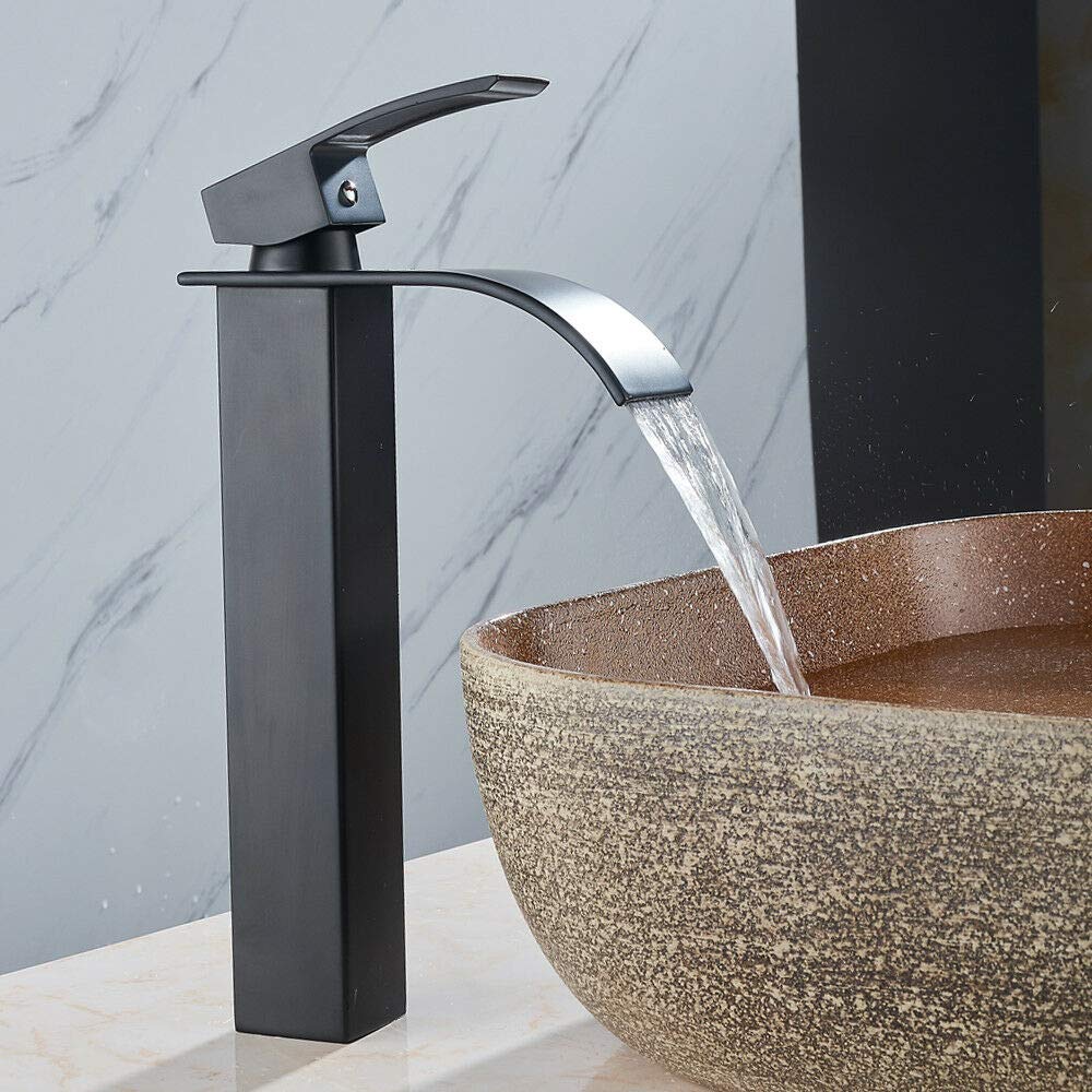 AURALUM PRO Waterval Wastafelmengkraan Zwart Hoge Vierkant Messing AURALUM PRO Waterval Wastafelmengkraan Zwart Hoge Vierkant Messing