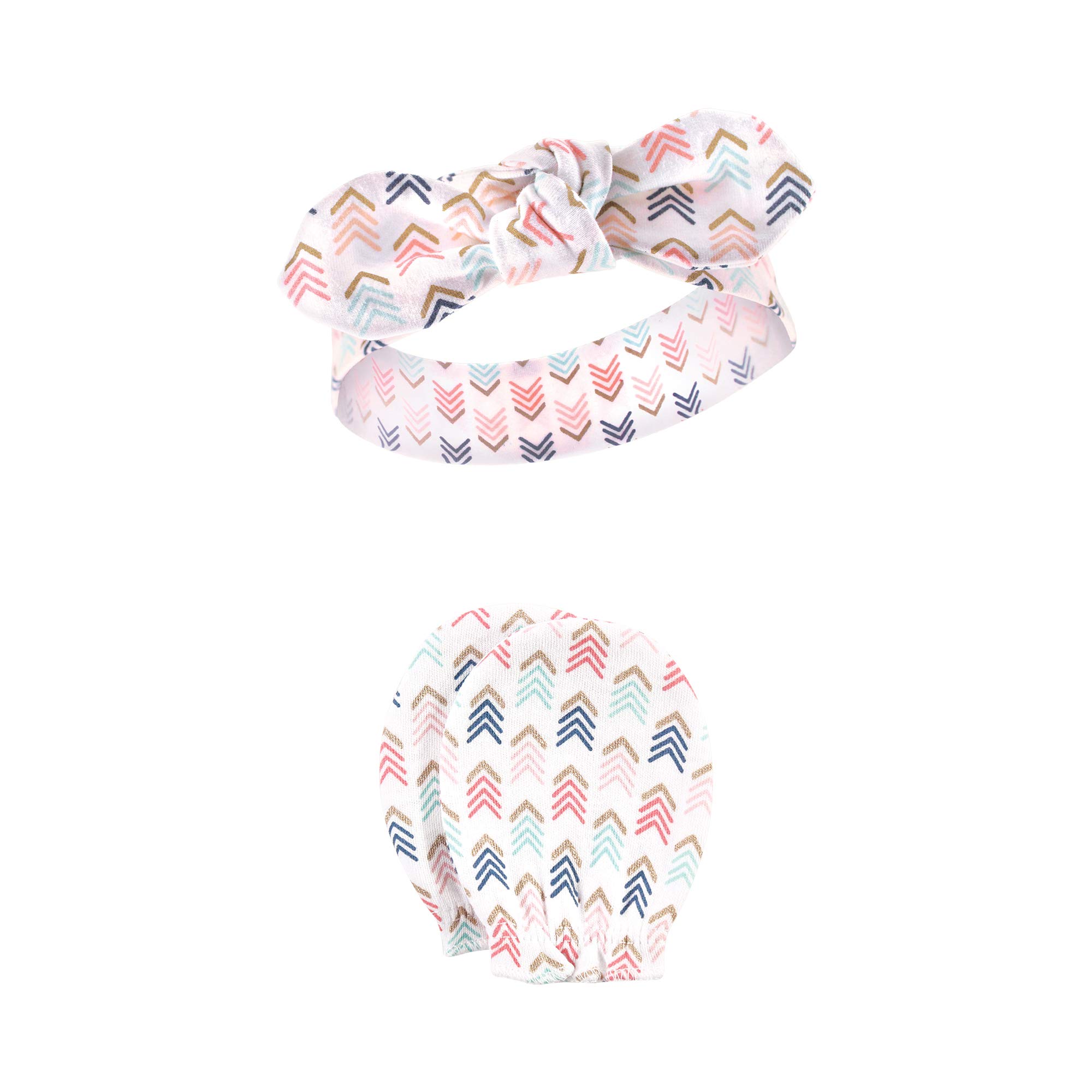 Hudson Baby Unisex Baby Cotton Headband and Scratch Mitten Set, Feathers, 0-6 Months