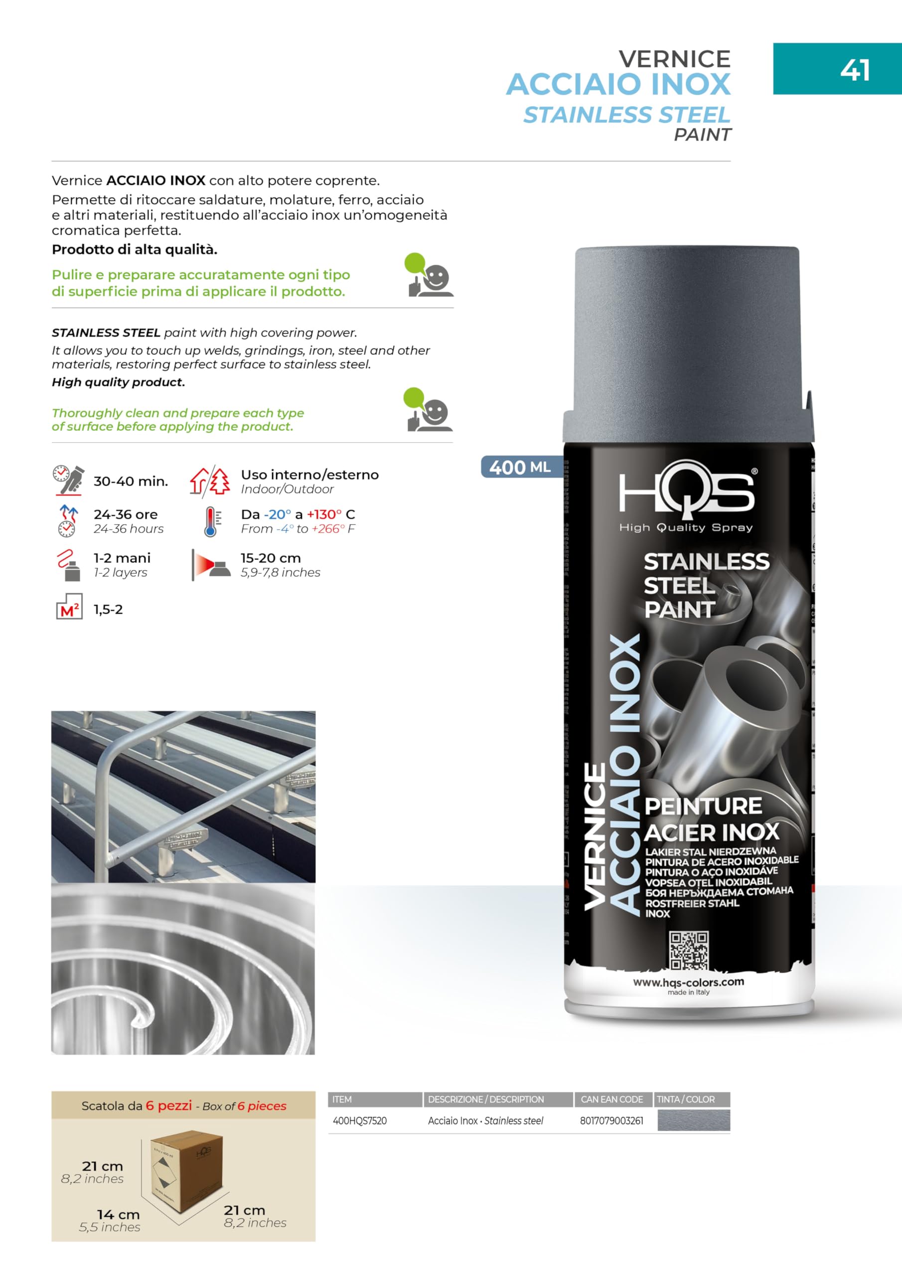 HQS Bomboletta di Vernice Spray 400ml Acciaio Inox (12)