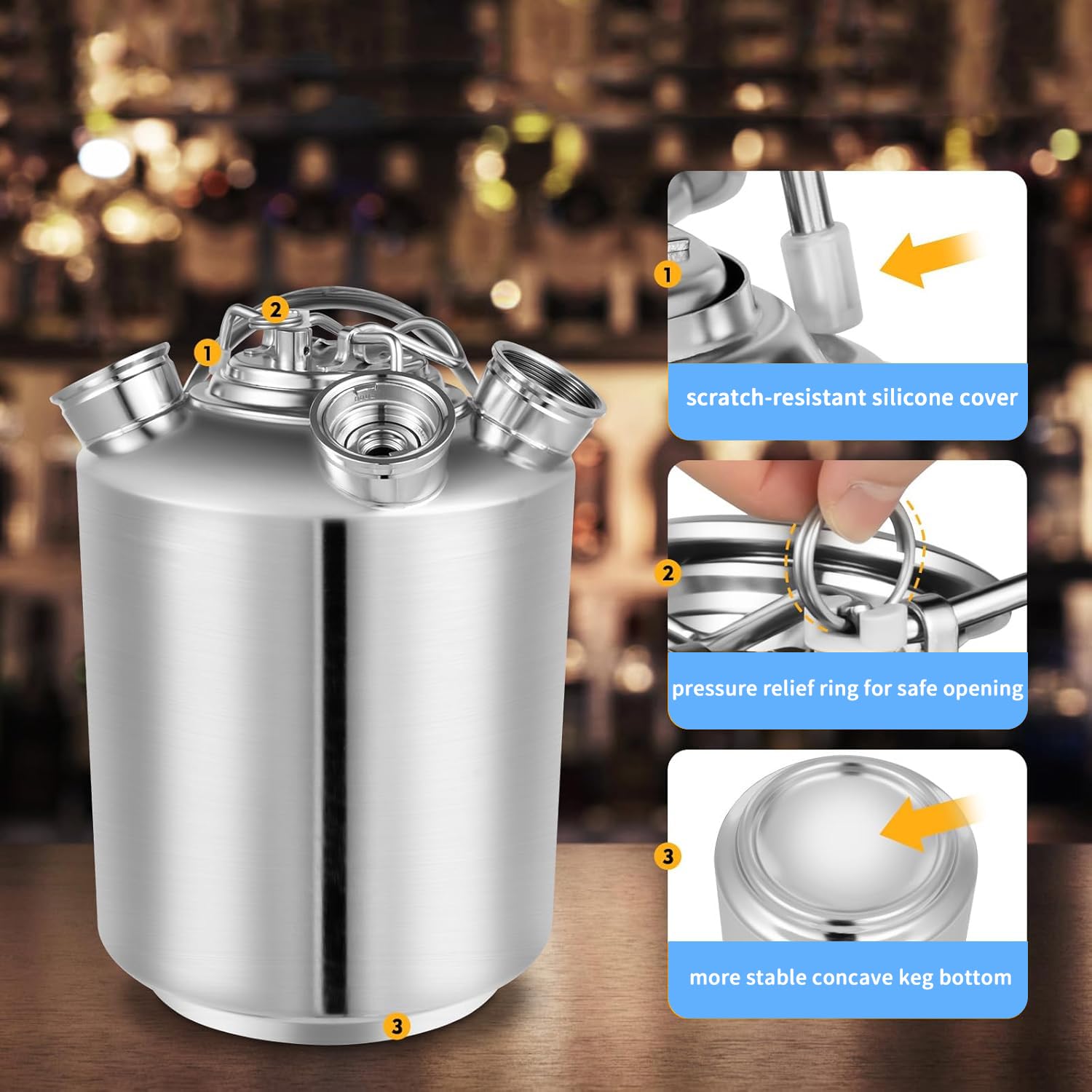 Barril de limpieza de cerveza de acero inoxidable de 10 l, 3 cabezales para grifos, incluye pinchos A, S, G, dispensador de cerveza y limpiador de tuberías de cerveza, depósito de limpieza
