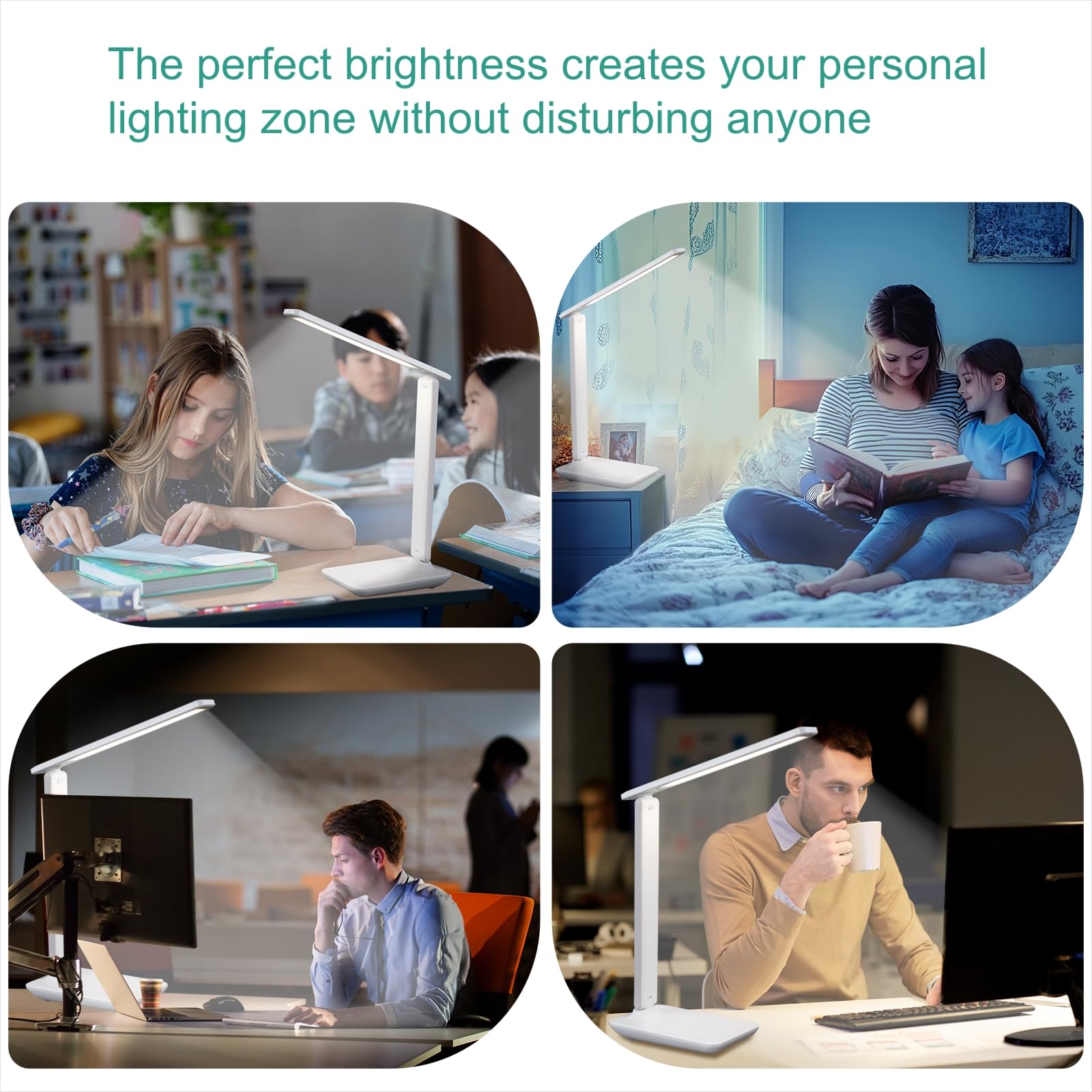Lámpara de escritorio LED portátil, lámpara de mesa amigable con los ojos para oficina en casa, lámpara de escritorio recargable regulable con 3 modos de color, control táctil, diseño plegable y 4