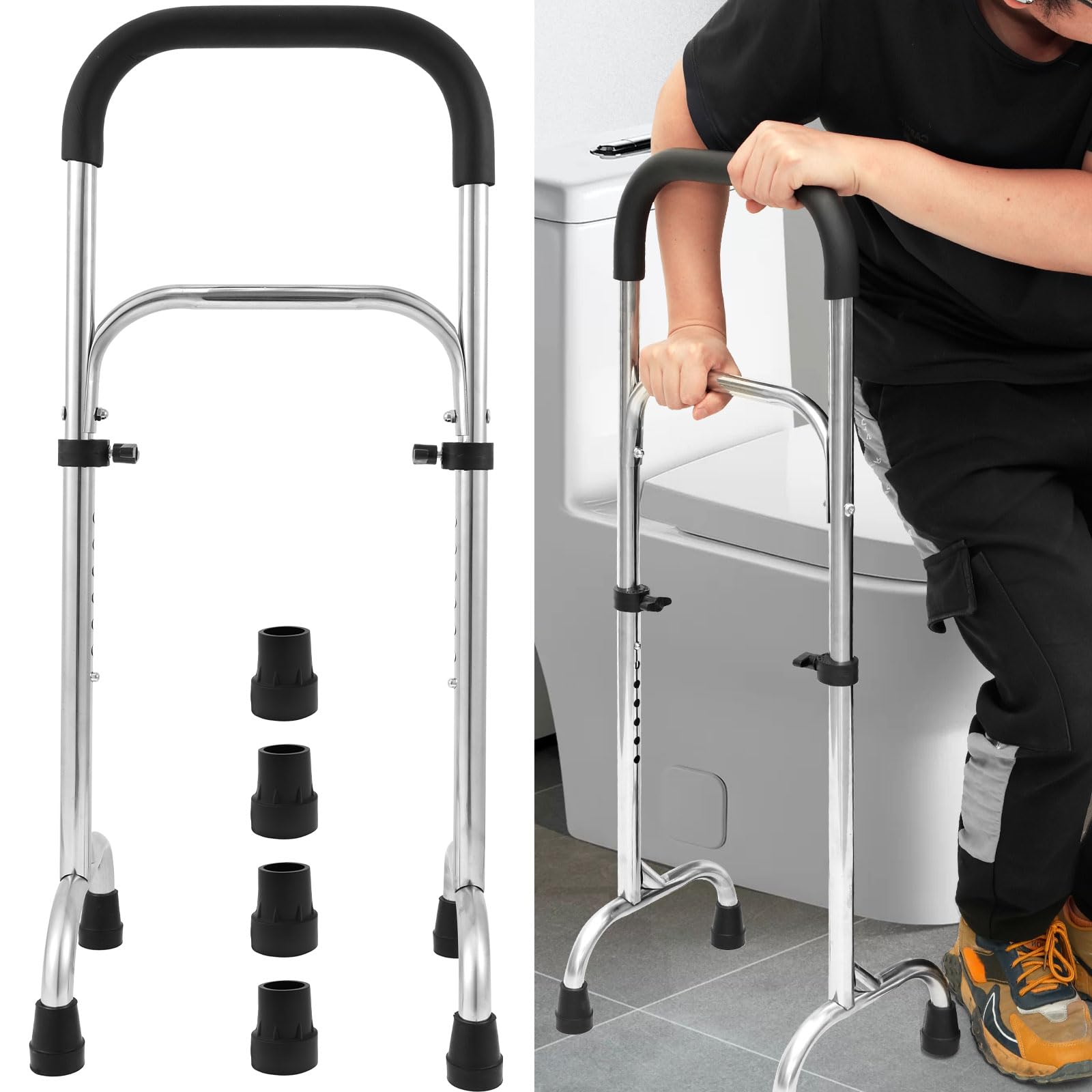Supporto per alzarsi, altezza regolabile, 74 – 90 cm, portata 200 kg, per anziani con 8 piedini antiscivolo, per alzarsi in piedi, soluzione perfetta per un maggiore comfort e sicurezza nell'Allta