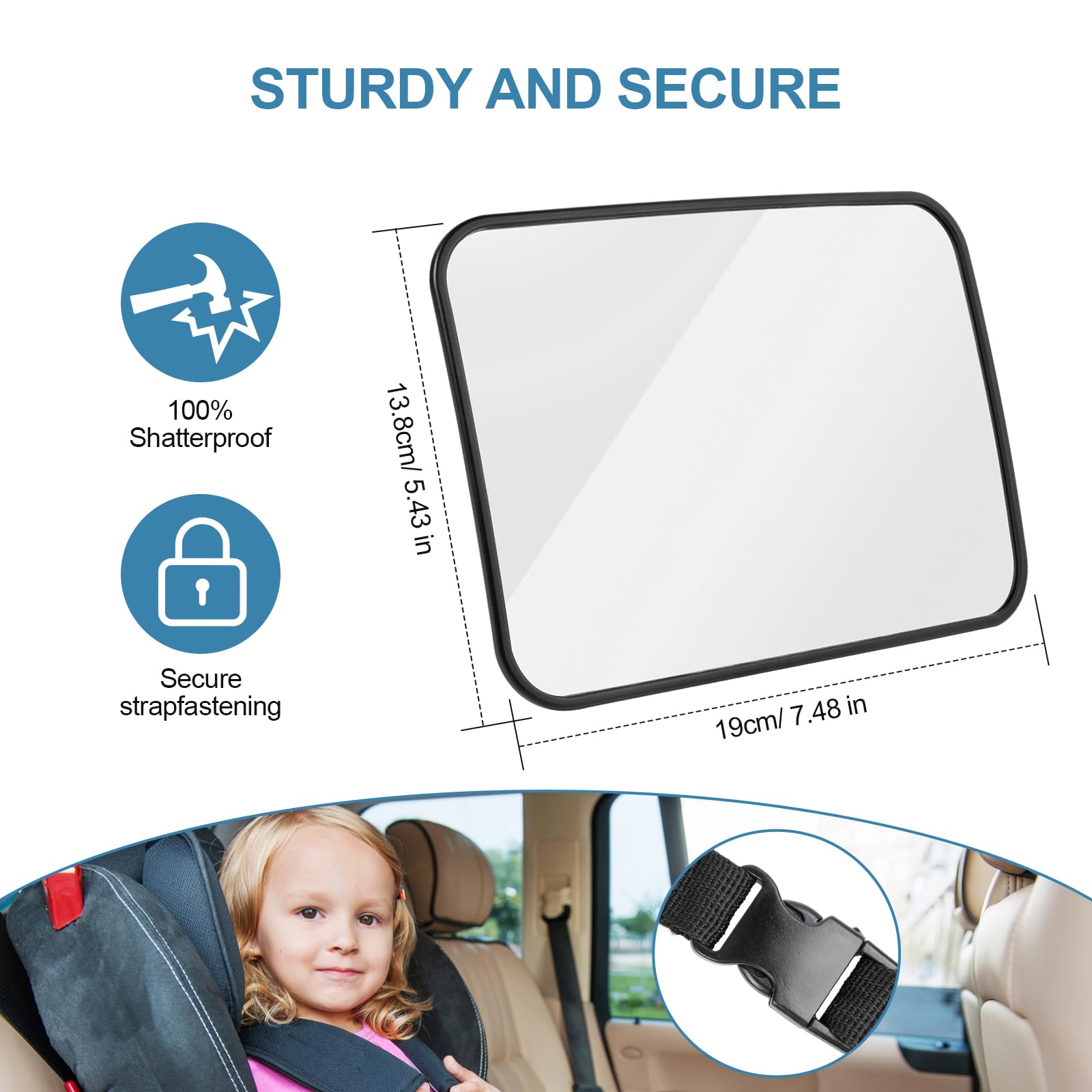 Specchietto Retrovisore Bambini, Fydun Specchio Retrovisore Bimbo Auto Universale con Ventosa e Clip per Guardare i Bambini Sul Sedile Posteriore Nero, Specchio Auto Neonato