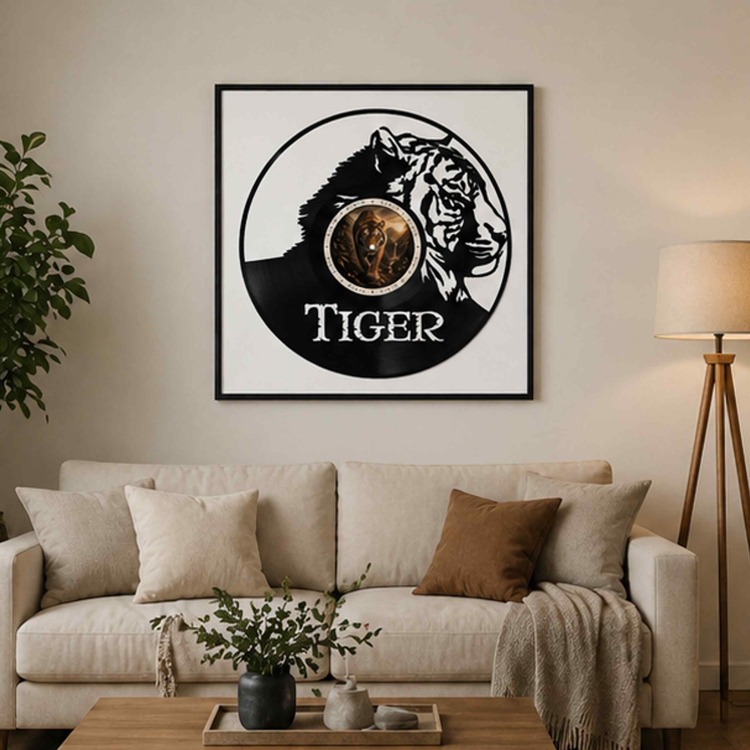 EVEVO Decorazione da parete in vinile, con cornice, 32 x 32 cm, motivo: tigre, animale selvatico, regalo per gli amanti degli animali, avventurieri