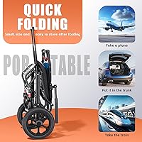 Vista 2 de Sillas de ruedas para adultos Silla de transporte ligera plegable con mango telescópico, sillas de ruedas plegables ergonómicas portátiles