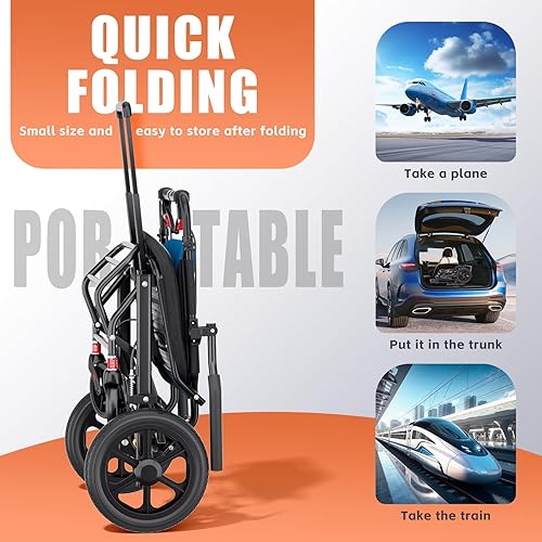 Miniatura 9 de Silla de ruedas ligera de aleación de aluminio con frenos de mano, silla de ruedas para adultos, tubo cuadrado duradero y reposabrazos abatible