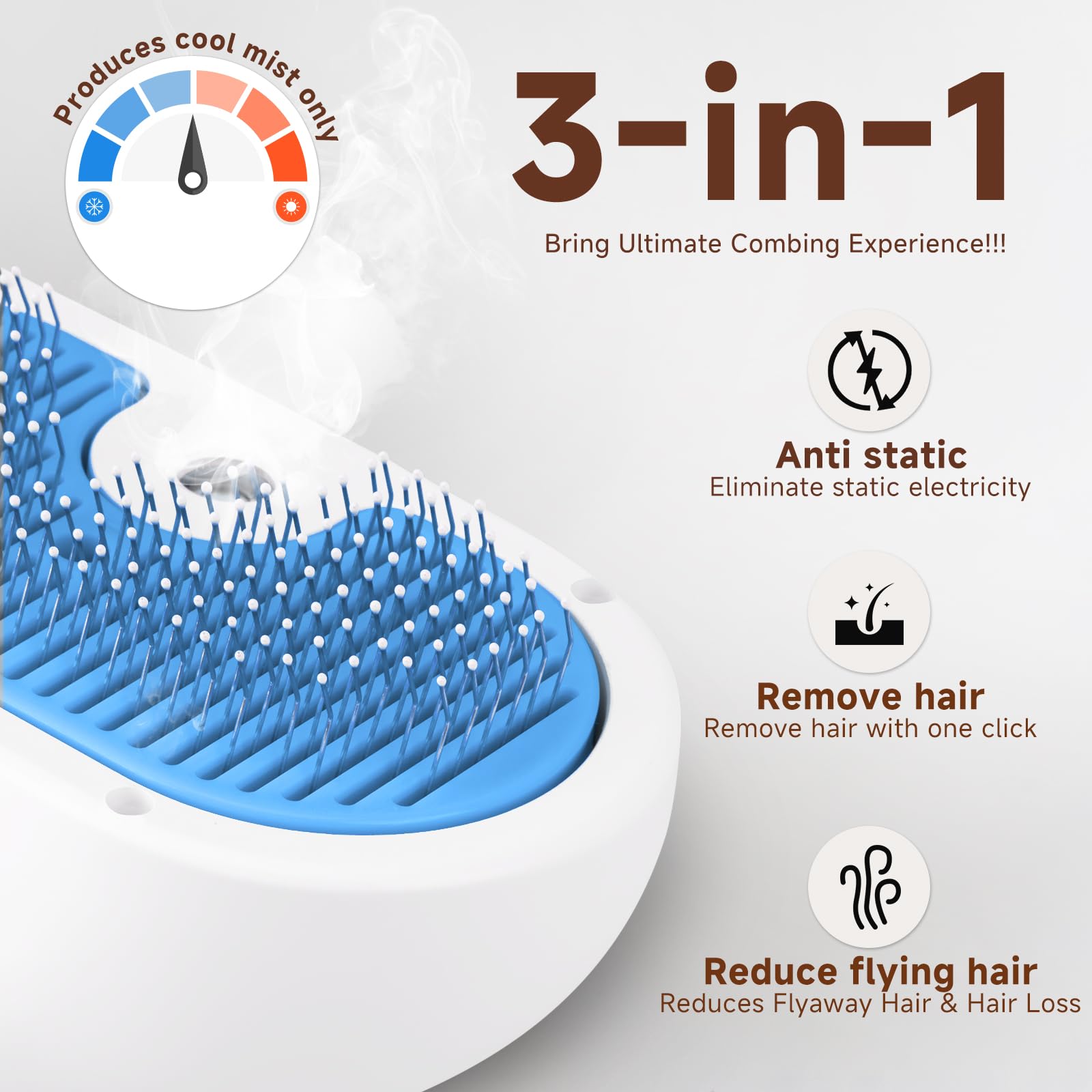 Pet Steam Brush for Dog & Cat - 3-in-1 Steam Grooming Slicker Brush & Undercoat Rake for Shedding - Self Cleaning Spray Comb with Mist for Long & Short Haired Pets - Includes Waterless Shampoo, Blue - image 2