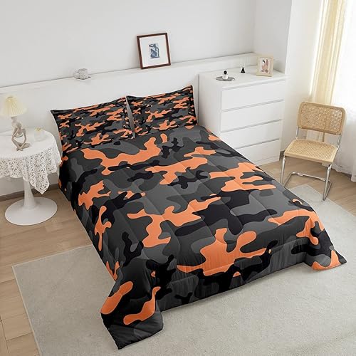 Miniatura 3 de Feelyou Juego de edredón de camuflaje del ejército para niños y adolescentes, juego de edredón de camuflaje para niñas, decoración de patrón