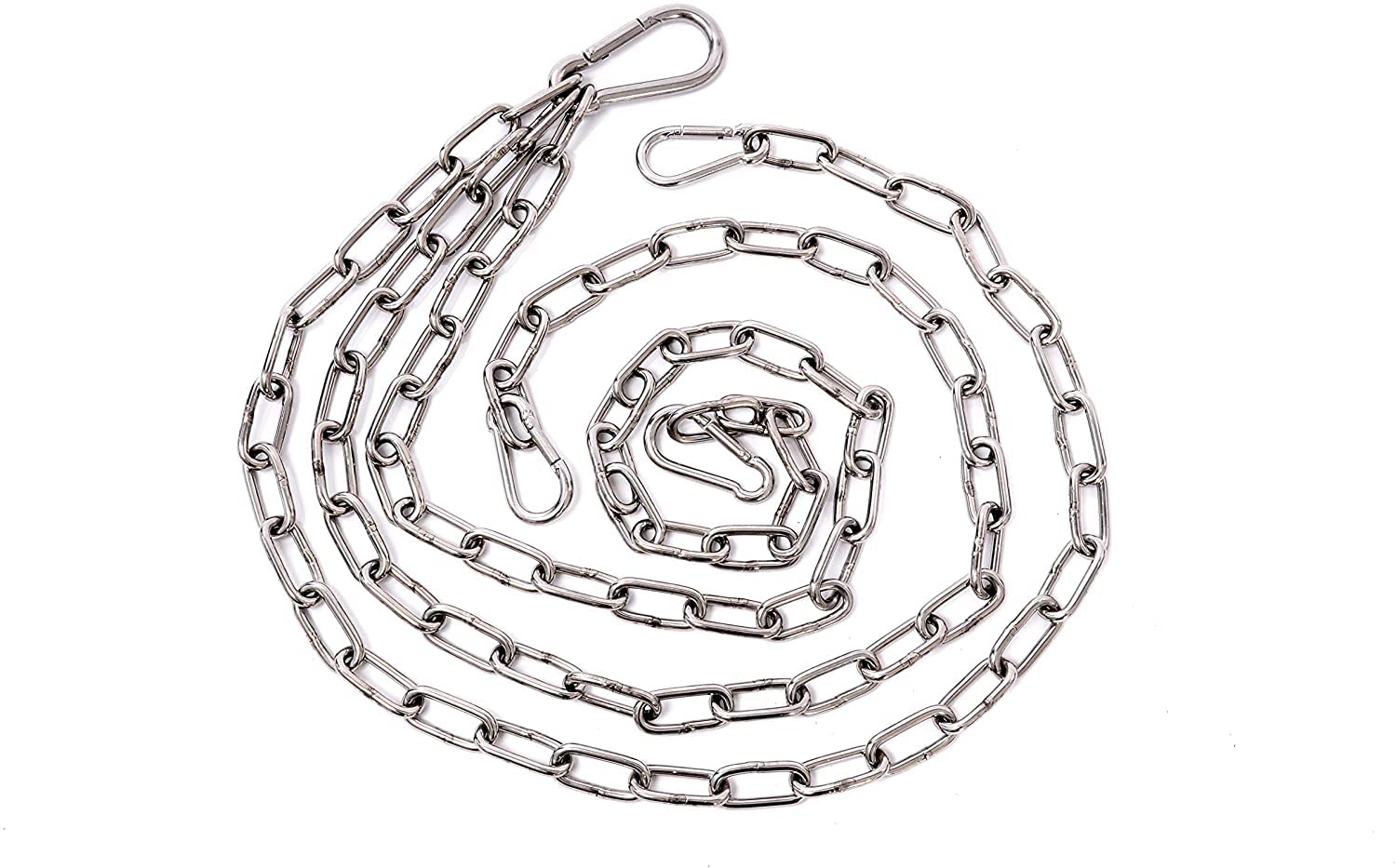 Masssiver Kettensatz Kette 100 cm lang mit 4 Karabinerhaken für Grillrost aus Edelstahl rostfrei für Grill rund Dreibein und Schwenkgrill