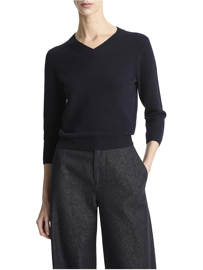 Blue Vince 3/4 Sleeve V-neck Sweater