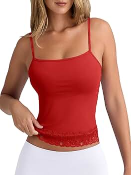 PINKMSTYLE Double Lined Lace Camisole Spaghetti Strap Tank