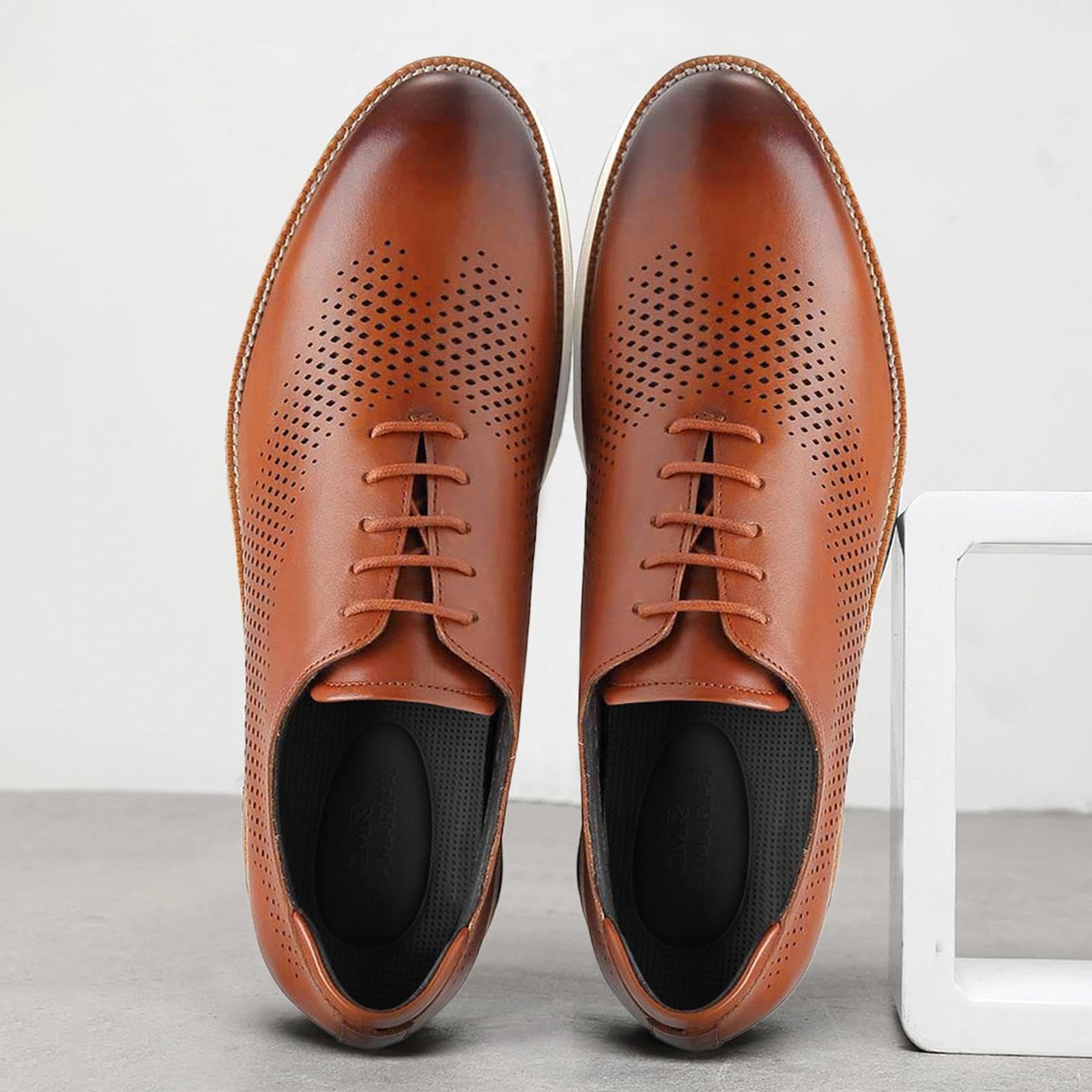 CHAMARIPA Herren Business-Casual-Schuhe mit 7 cm unsichtbarer Innenerhöhung | Obermaterial aus Vollnarbenleder, Integrierte erhöhende Einlegesohle, geeignet für Büroarbeit und alltägliche Anlässe.