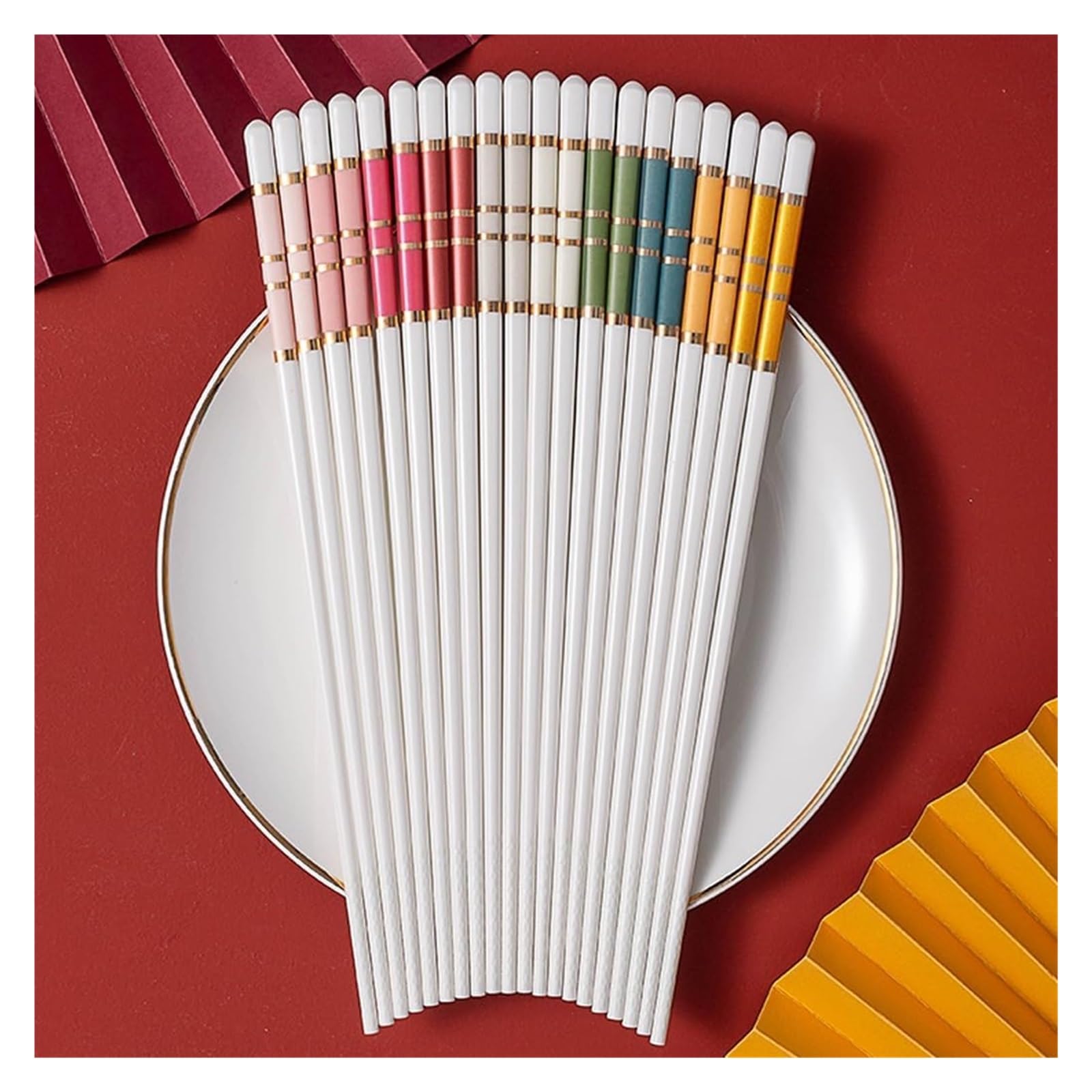 Jeu de baguettes, Coffret cadeau de 10 paires baguettes réutilisables avec étui, antidérapantes en céramique osseuse haute qualité(R)