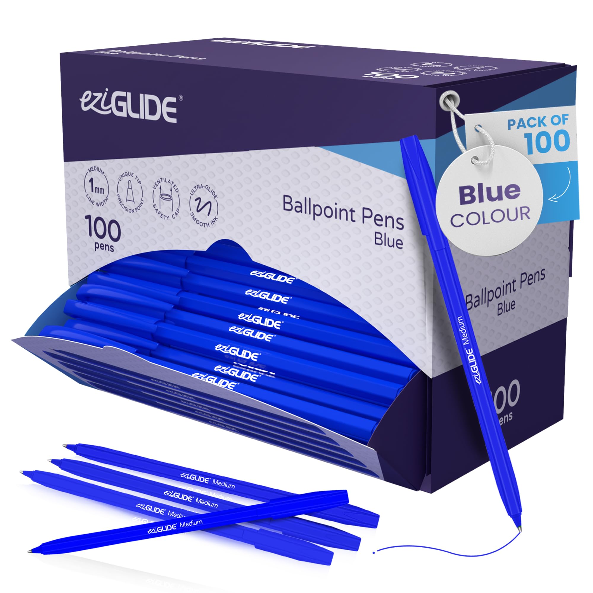Eziglide 10-Pack Ballpoint Purple Pen Set - Medium Point 1.0mm for Effortless Writing & Comfortable Grip - Ball Point Pens Ideal for School, Exams, Home or Work Stationery Supplies — view 12