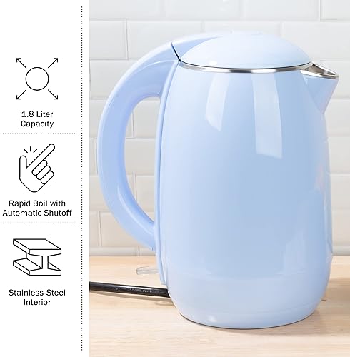 Miniatura 3 de Hervidor eléctrico  Calentador de agua de ebullición rápida de apagado automático con interior de acero inoxidable y construcción de doble pared por